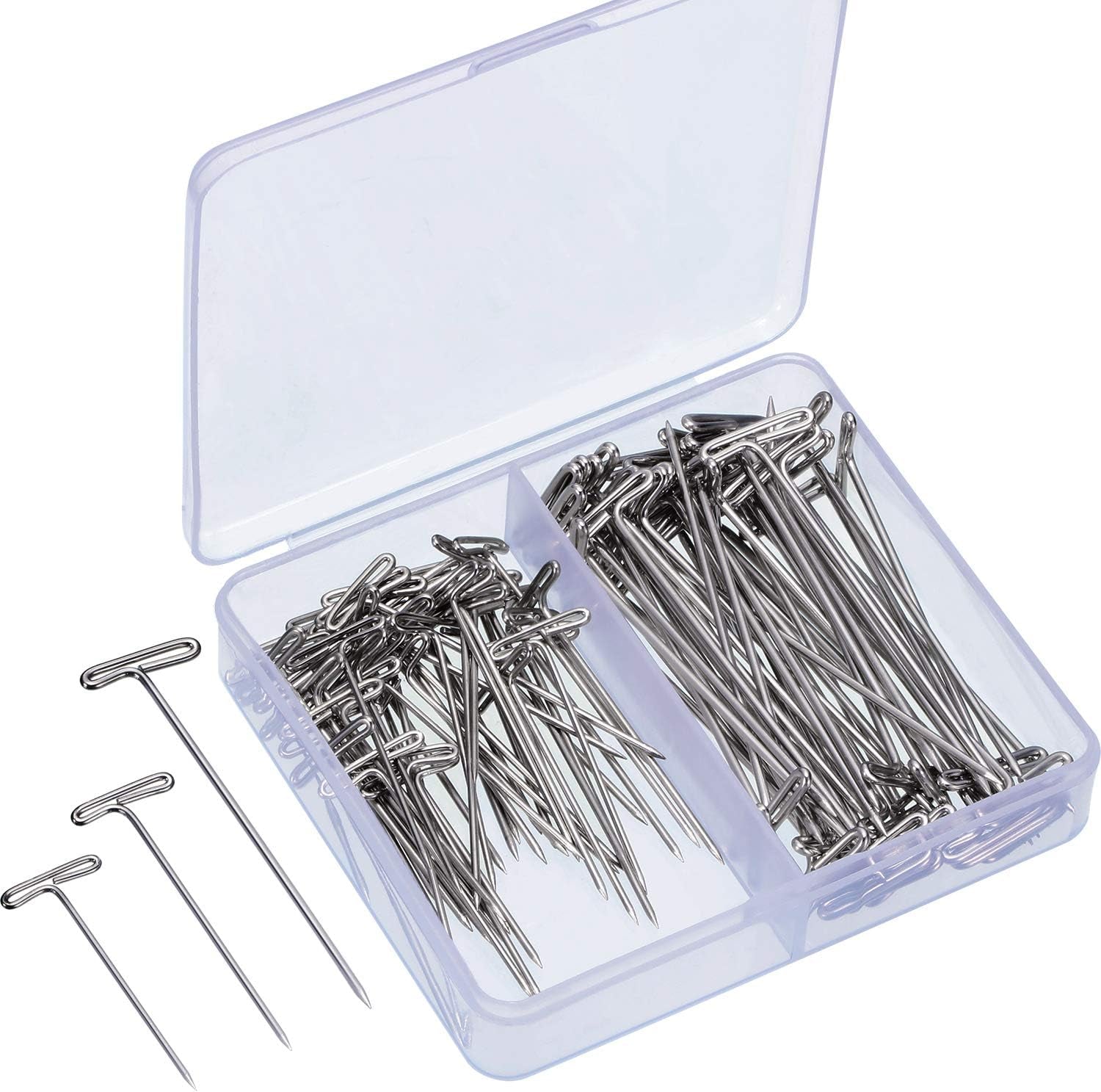 Steel T-Pins for Blocking Knitting, Modelling and Crafts 150 Pieces (2 Inch, 1-1/2 Inch, 1-1/4 Inch)