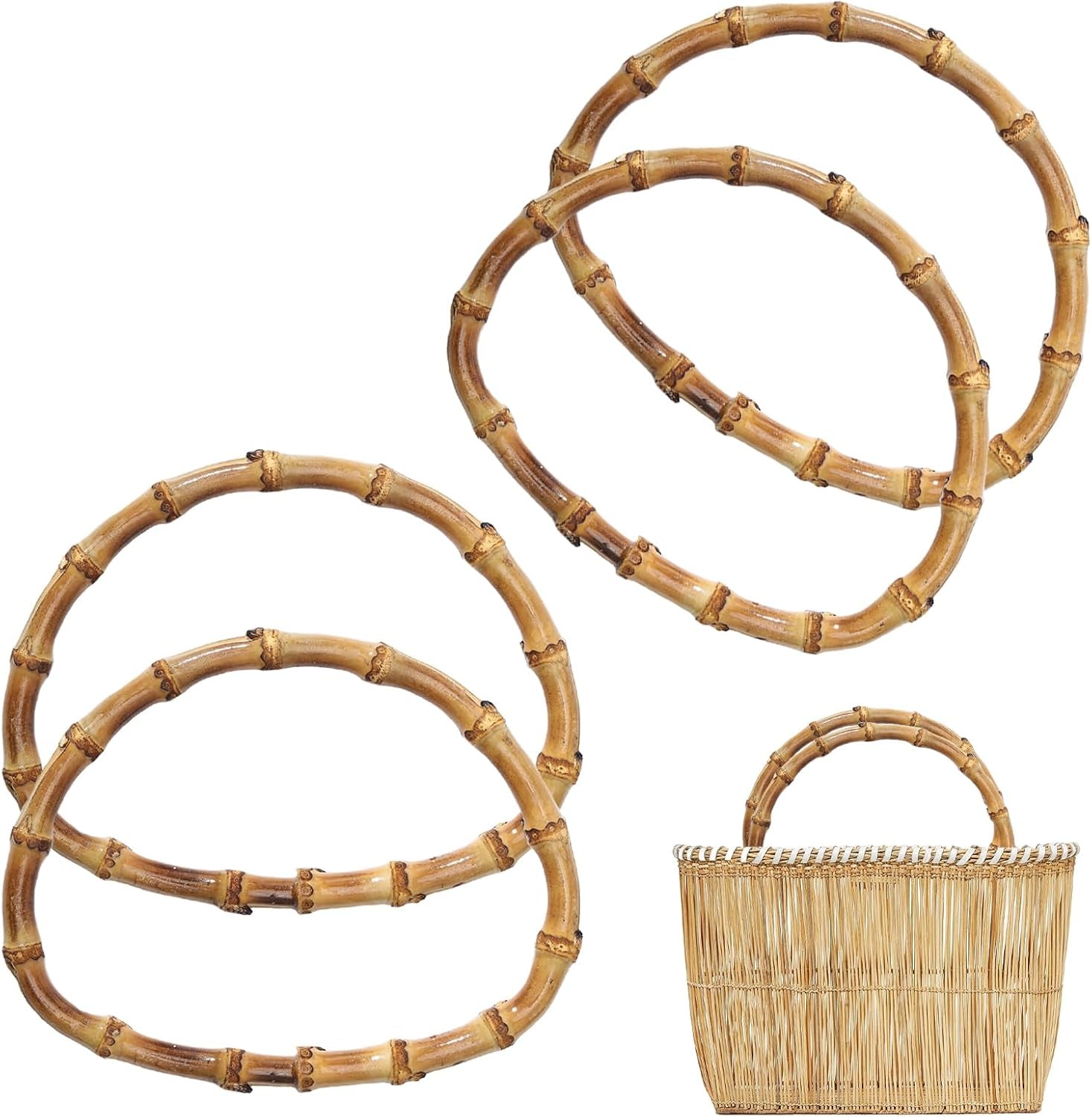 4Pcs round Wood Bag Handle Imitation Bamboo Bag Handles Replacement for Handcrafted Handbag