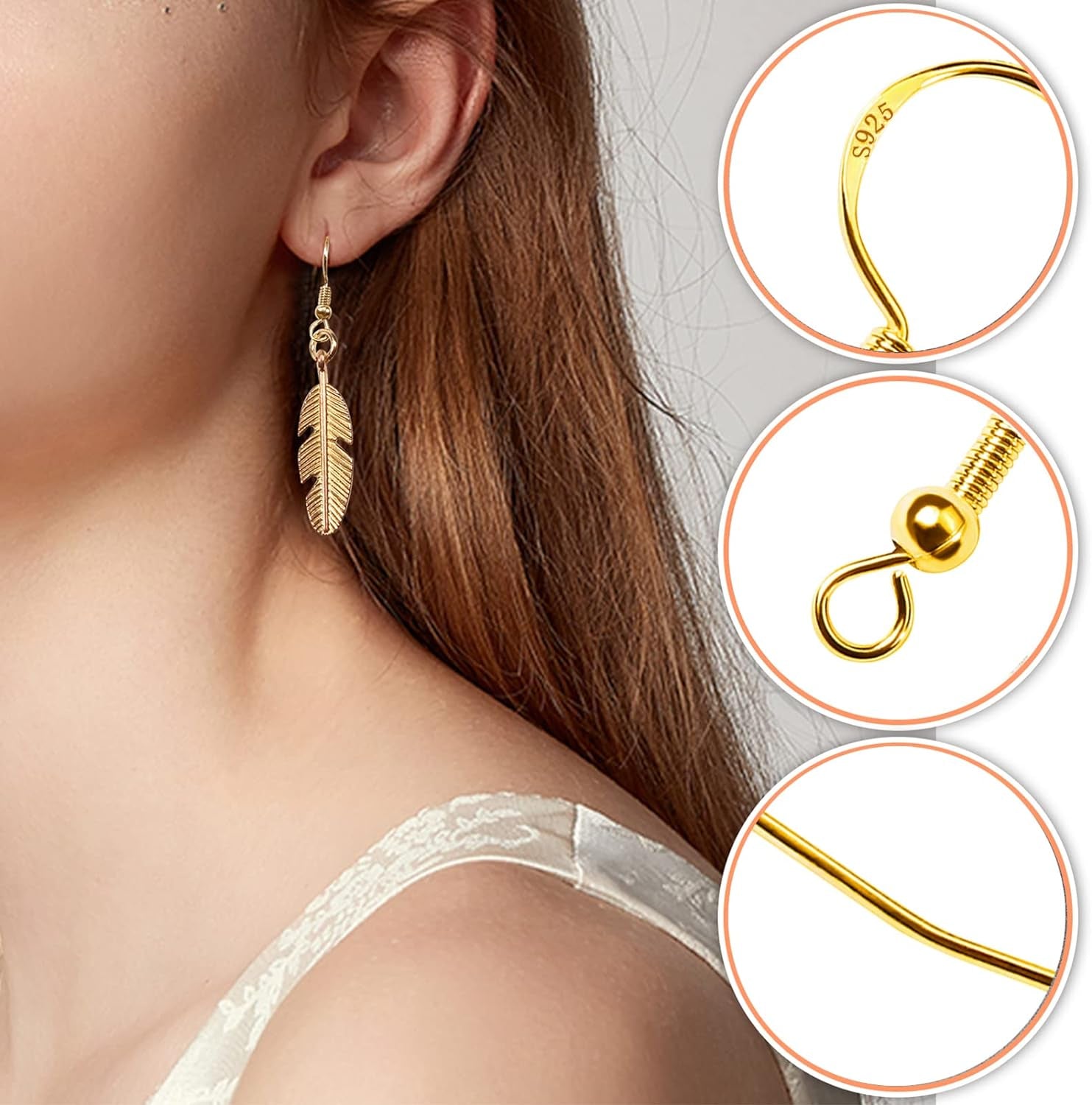 140Pcs Earring Hooks Hypoallergenic 925 Sterling Silver Fish Hooks Ear Wires with Ball and Coil 7 Colors 18Mm Earring Parts with Earring Backs for DIY Jewelry Making