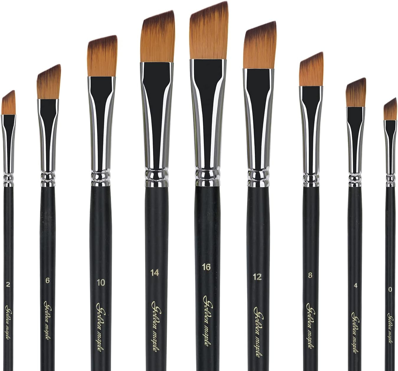 Angular Paint Brush, 9PC Oblique Tip Nylon Hair Long Handle Angled Paint Brushes Set Art Artist Professional Painting Supplies for Acrylic, Watercolor, Gouache and Oil Painting