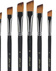 Angular Paint Brush, 9PC Oblique Tip Nylon Hair Long Handle Angled Paint Brushes Set Art Artist Professional Painting Supplies for Acrylic, Watercolor, Gouache and Oil Painting