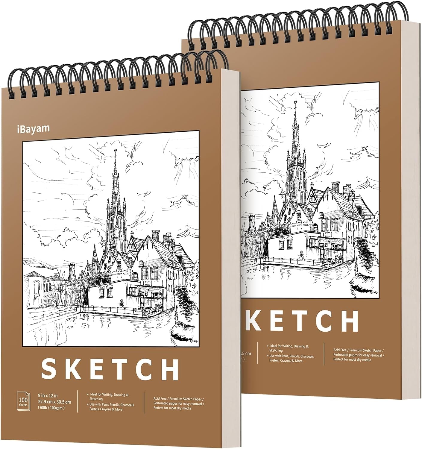 9" X 12" Premium Sketch Book Set, 1-Pack Spiral Bound Drawing Paper, 100 Sheets (68Lb/100Gsm) Sketchbook, Acid-Free Art Drawing Painting Sketching Pad Supplies for Kids, Teens, Adults, Artists