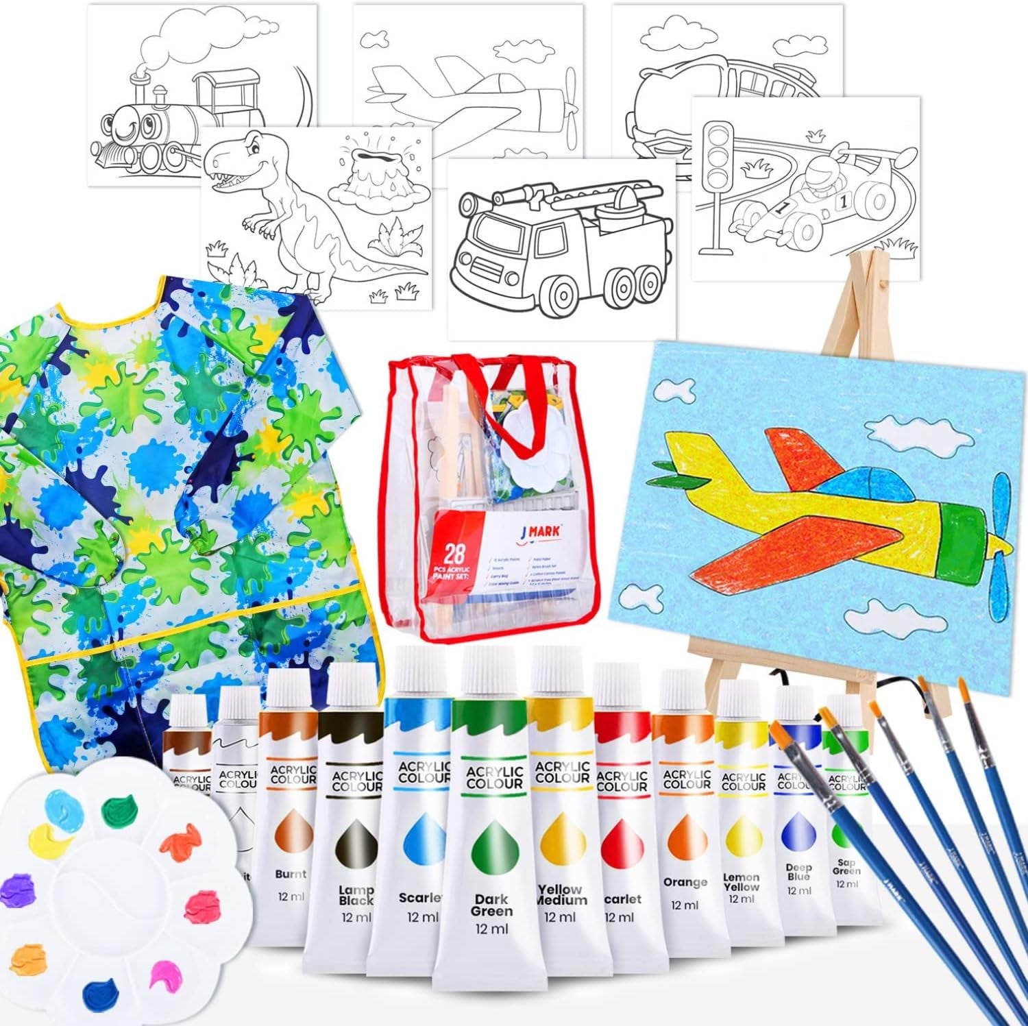 Kids Paint Set – Acrylic Kids Painting Kit – Storage Bag, Paints, Easel, Canvas, Brushes