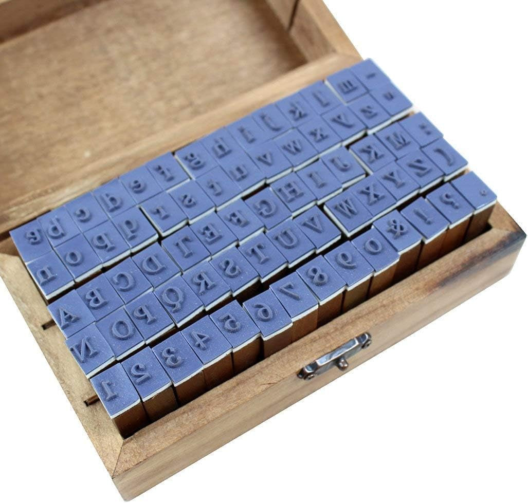 70Pcs/Set Wooden Box Multipurpose Number Alphabet Letter Wood Rubber Stamp New