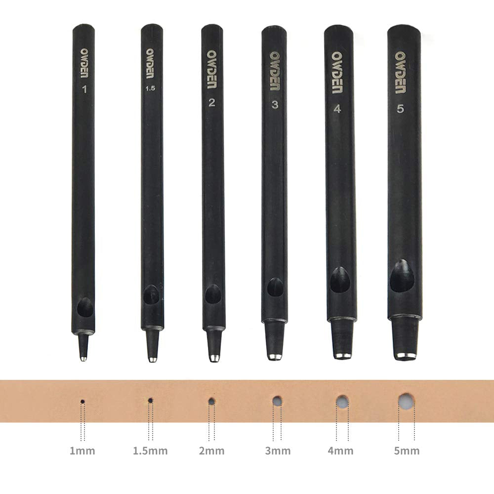 Professional 6Pcs. Leather Hollow Punch Set. Size: 1.0-5.0Mm for Leather Belt, Watch Band and Leather Strap Gasket. with a Free Mini Cutting Mat.