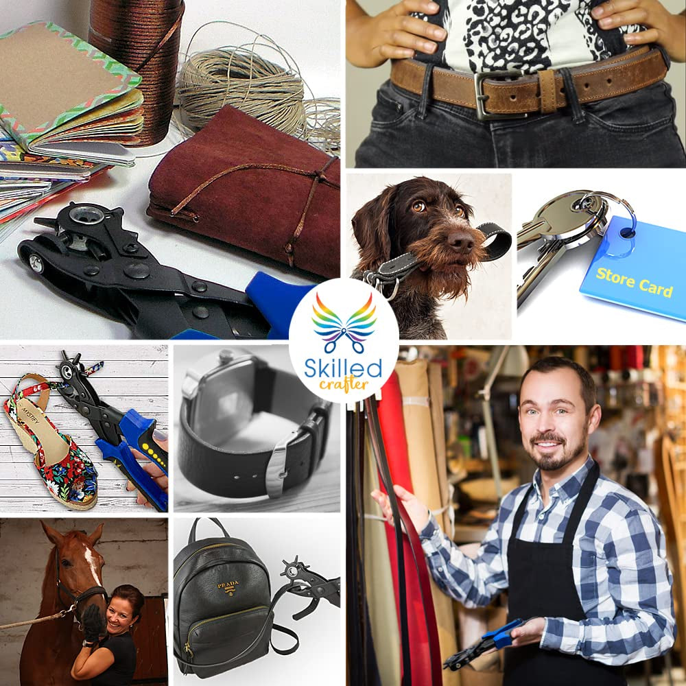 Leather Hole Punch &amp; Belt Hole Puncher Easily Punches Perfect round Holes. Bonus Ruler &amp; Awl Tool. Leather Punch Tool for Watch or Bag Strap, Fabric, Eyelet - Precision Crafting &amp; Professional Results