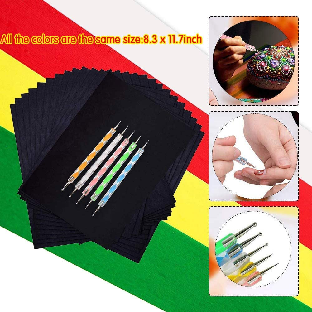 100 Sheets Carbon Transfer Paper,Tracing Paper Carbon Graphite Copy Paper with 5 Pieces Embossing Styluses Stylus Dotting Tools for Wood,Paper,Canvas and Other Art Surfaces 8.3 X 11.7Inch