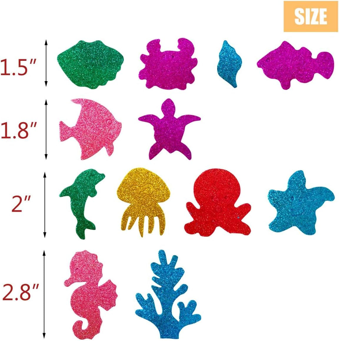 Glitter Colorful Sea Animals Shapes Foam Stickers Self Adhesive Kid'S Arts Craft Supplies for Greeting Cards DIY Scrapbooking Cards Wall Creative Toys Home Decoration (Random Colors)