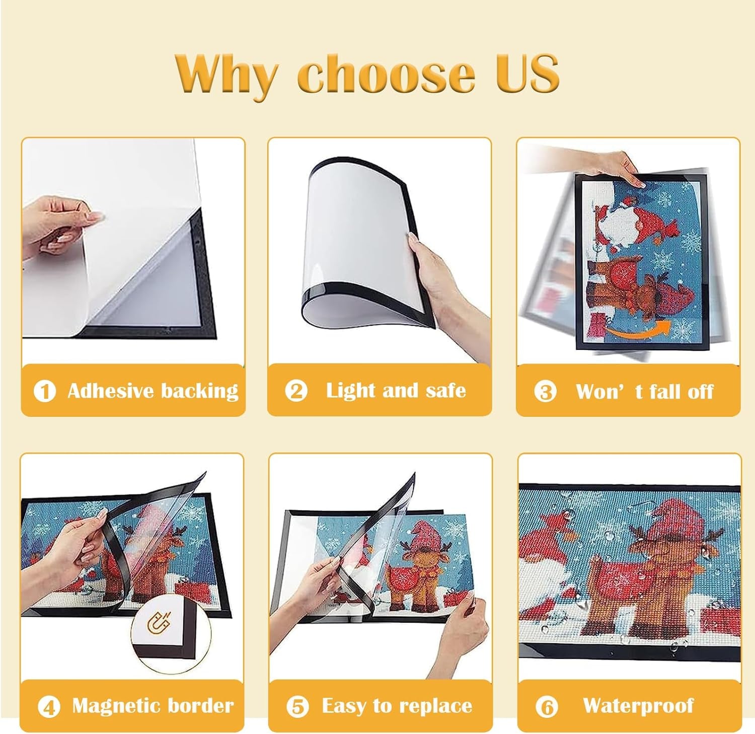 Diamond Art Frame 12X16 Inch - Diamond Frames 30X40 Cm Painting Suitable for 10X14Inch Picture, Diamond Frames Magnetic Self-Adhesive,Suitabble Frames Painting for Wall Window Door - 6 Pack (Black)