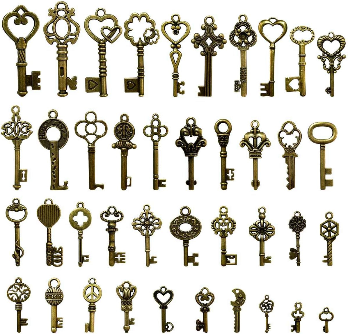 40 Pcs Mixed Skeleton Keys in Antique Style Bronze Vintage Key Charms Small Skeleton Keys Charm for Birthday Party Wedding Favors Key Charms Set for Pendant Necklace DIY Jewelry Making Christmas Gift