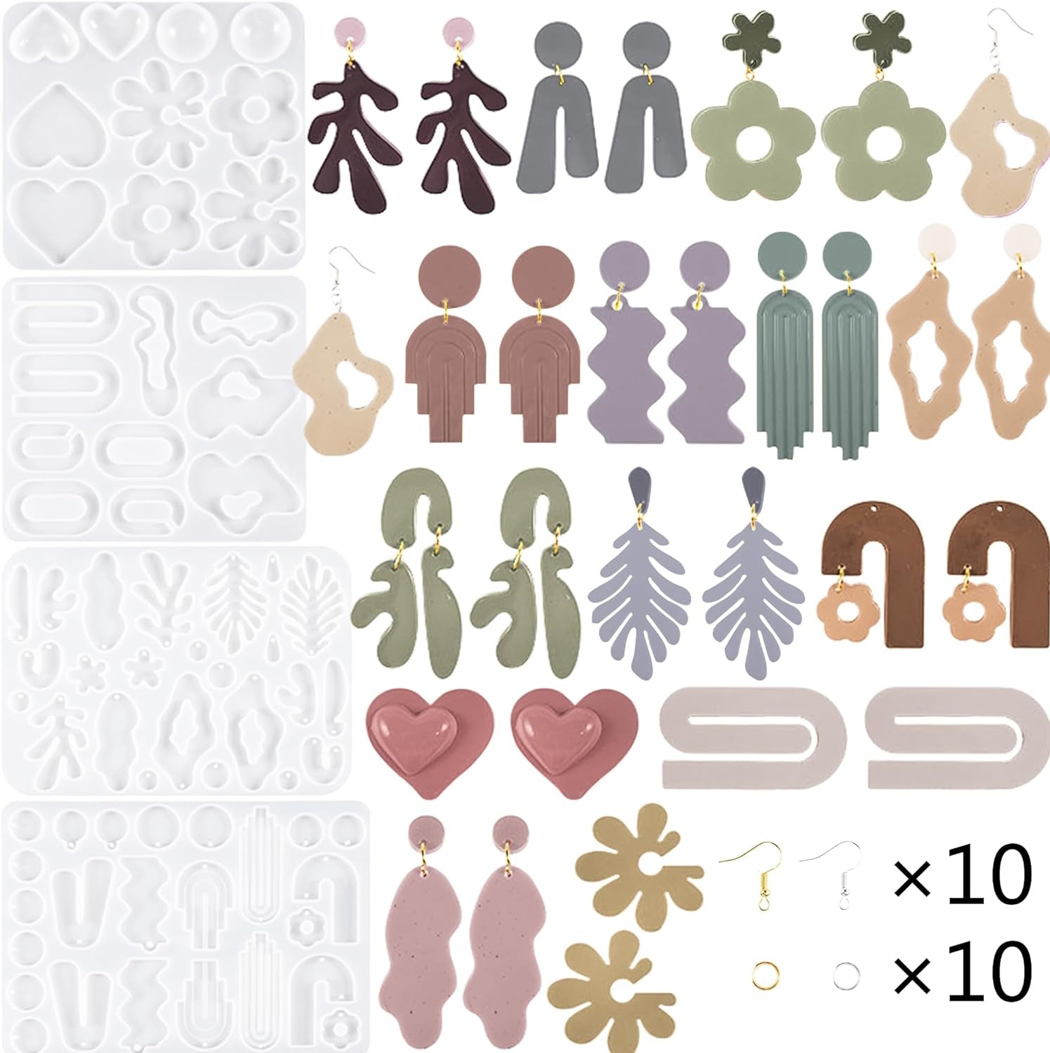 44PCS Resin Earring Molds, Silicone Molds for Epoxy Resin, Geometrical Flower Leave Heart Shaped Epoxy Silicone Casting Molds for Jewelry Pendant Keychain Charm, Resin Epoxy Kit