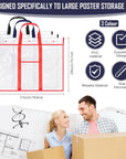 3 Pack Large Poster Storage Bag Bulletin Board Holder Art PVC Folder with Pocket Transparent Art Portfolio Organizer Storage Chart Container for Teacher Paper Teen(31 X 29")