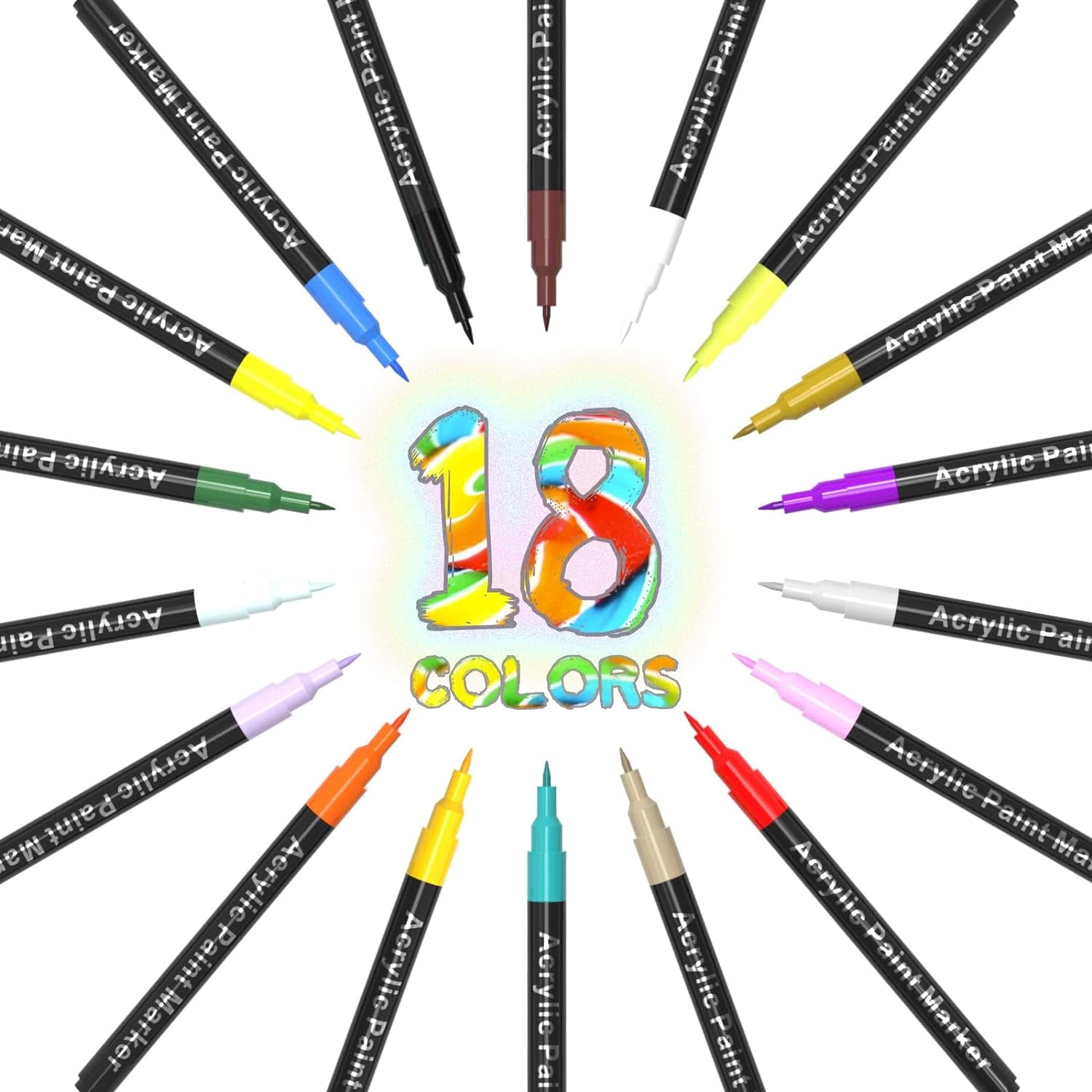 Acrylic Paint Pens for Rock Painting,Set of 18 Extra Fine Point Non-Toxic Acrylic Paint Pen Paint Markers for Stone,Ceramic,Glass,Wood,Canvas,Fabrics DIY Crafts