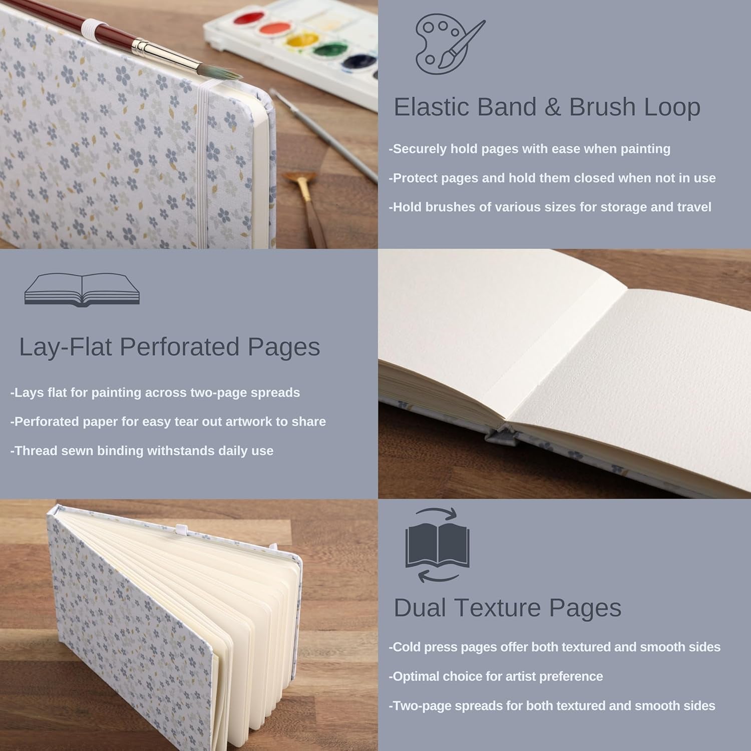 Small Watercolor Sketchbook Journal 8.5In X 5.5In 300 GSM 100% Cotton, Cold Press Watercolor Paper Sketchbook | 26 Sheets 52 Pages | Watercolor Notebook for Painting | Watercolor Journal for Painting