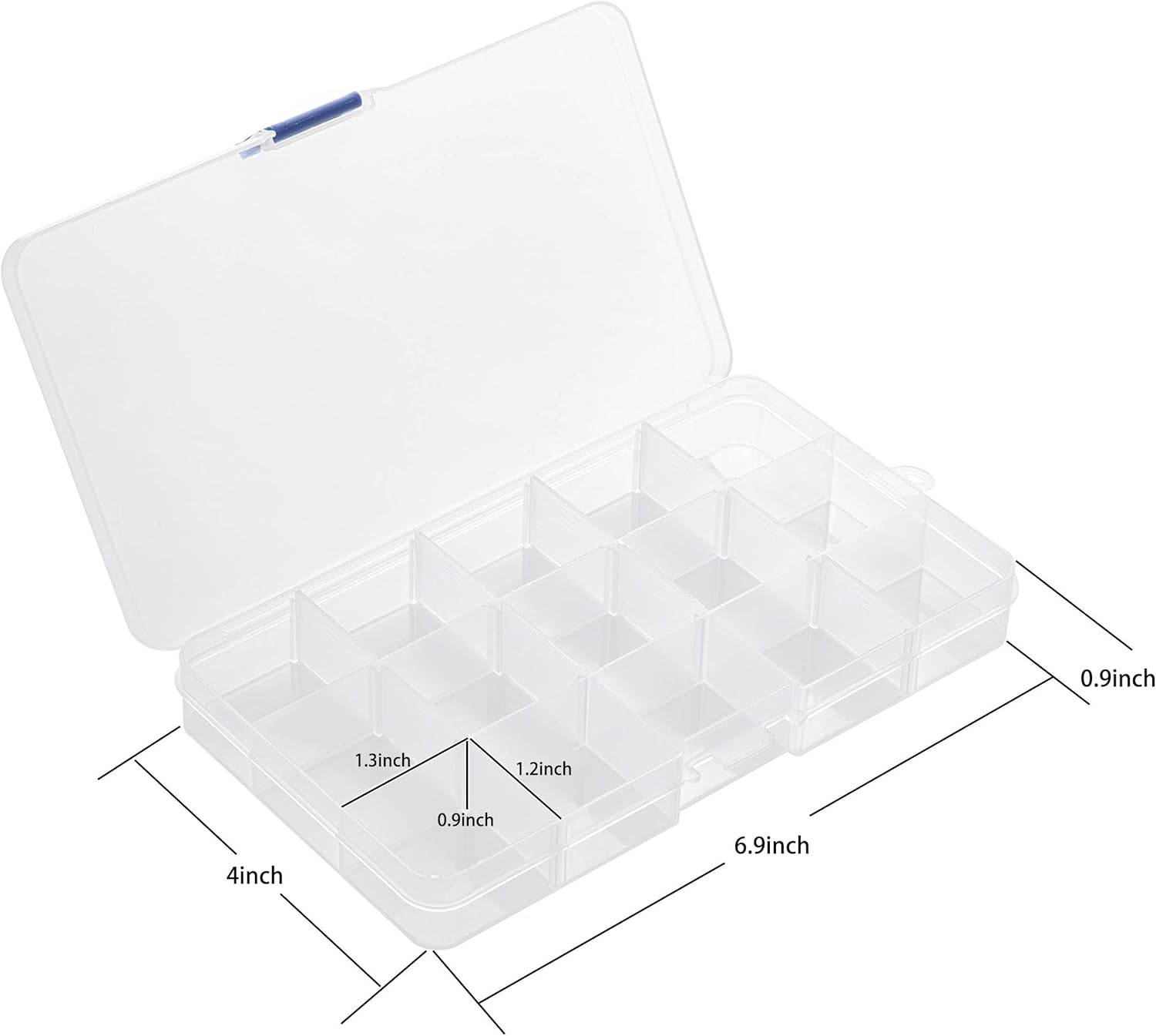 Transparent Plastic Grid Box Storage Organizer for Display Collection with Adjustable Dividers - 15 Clear Grids - 6.9"X4"X0.9"