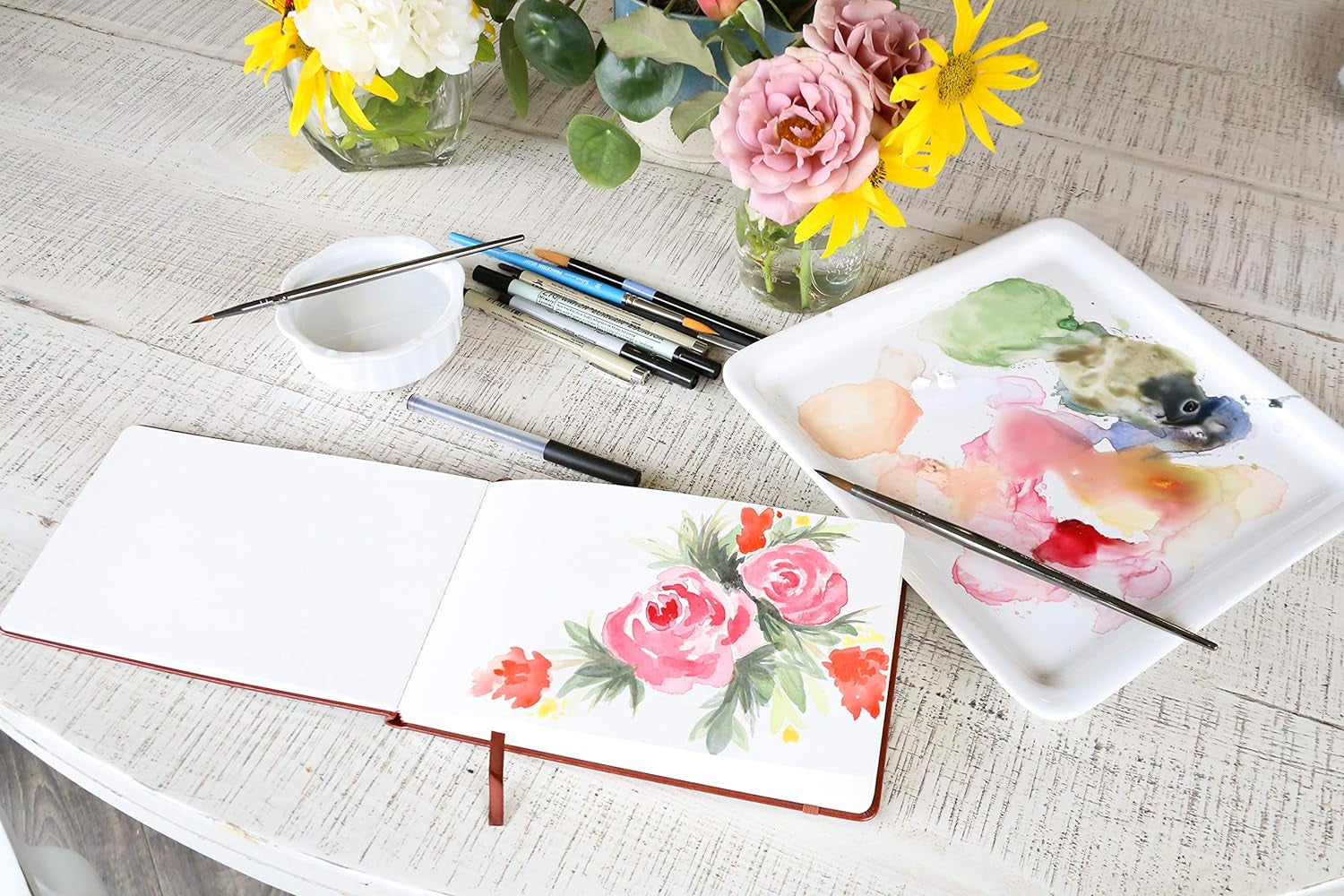 Watercolor Journal, 140 Lb (300 GSM), 64 Cold Pressed 8.5"X5.5" Pages, Watercolor and Mixed Media Travel Journal, Brown PU Leather Hard Cover