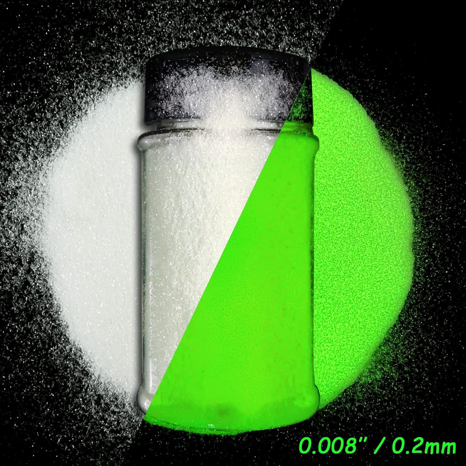 Glow in the Dark Glitter, 1.94Oz 55G Luminous Ultra Fine Glitters Powder Glowing Glitter Epoxy Resin PET Flake 1/128" 0.008" 0.2Mm Sequins for Craft Supplies Tumbler Slime Hair - White to Green