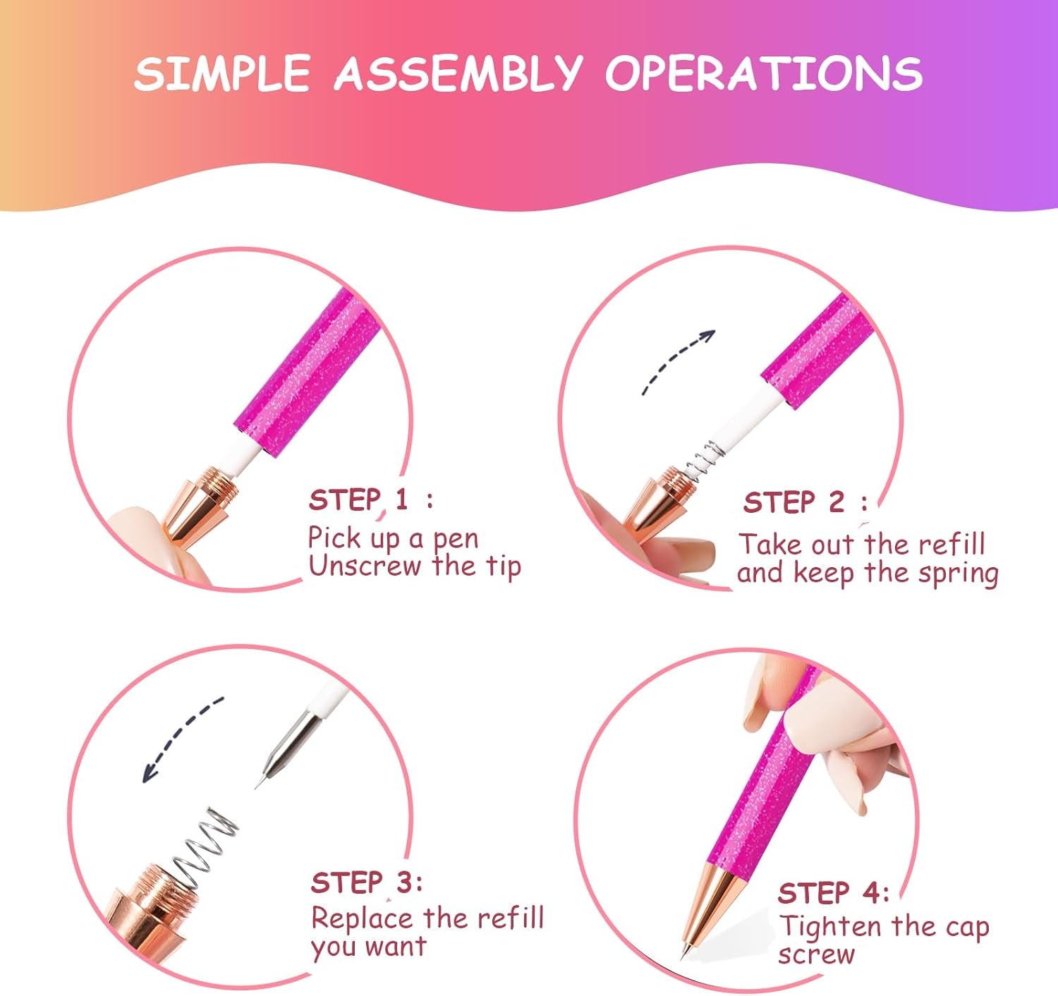 7 PCS Air Release Pin Pen Tool Glitter Retractable Pen for Vinyl DIY Craft Project (Yellow, Fuchsia, Purple, Blue, Orange, Pink, Green)