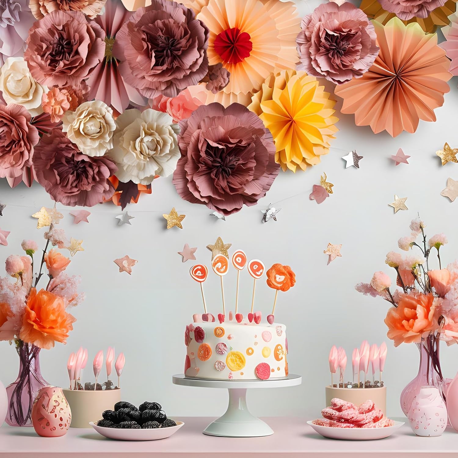 Crepe Paper Flowers, 8 Rolls Wide Crepe Paper Sheets with 2 Floral Tape, Crepe Paper Roll Decorative Party Streamer Flower DIY Kits for Festival Wedding Party Flower Making Supplies(Dried Rose Series）