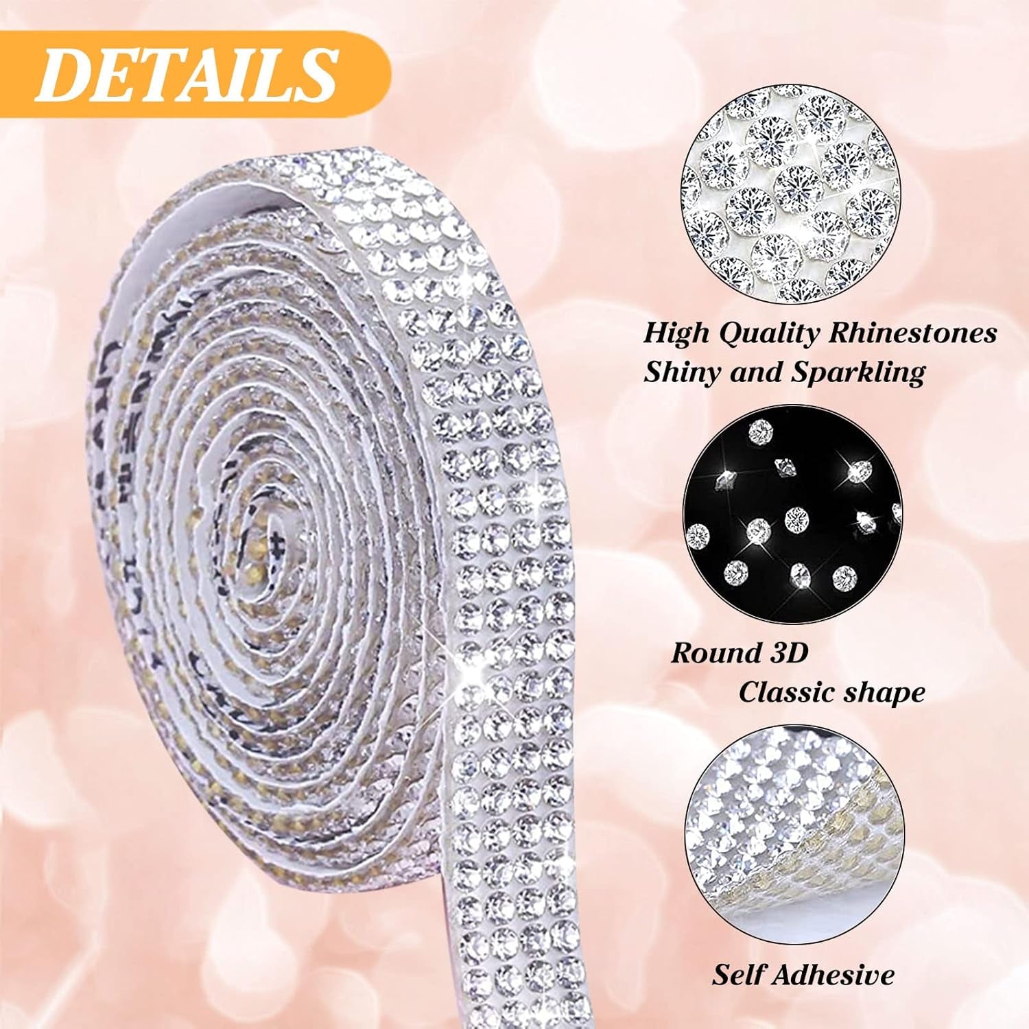 10 Rolls Self Adhesive Rhinestone Ribbon Crystal Diamond Sticker Bling Ribbon DIY Decoration with 2 Mm Rhinestones for DIY Arts Crafts,Wedding Party Decor,Car Phone Decoration.(Each Roll 1 Yard)