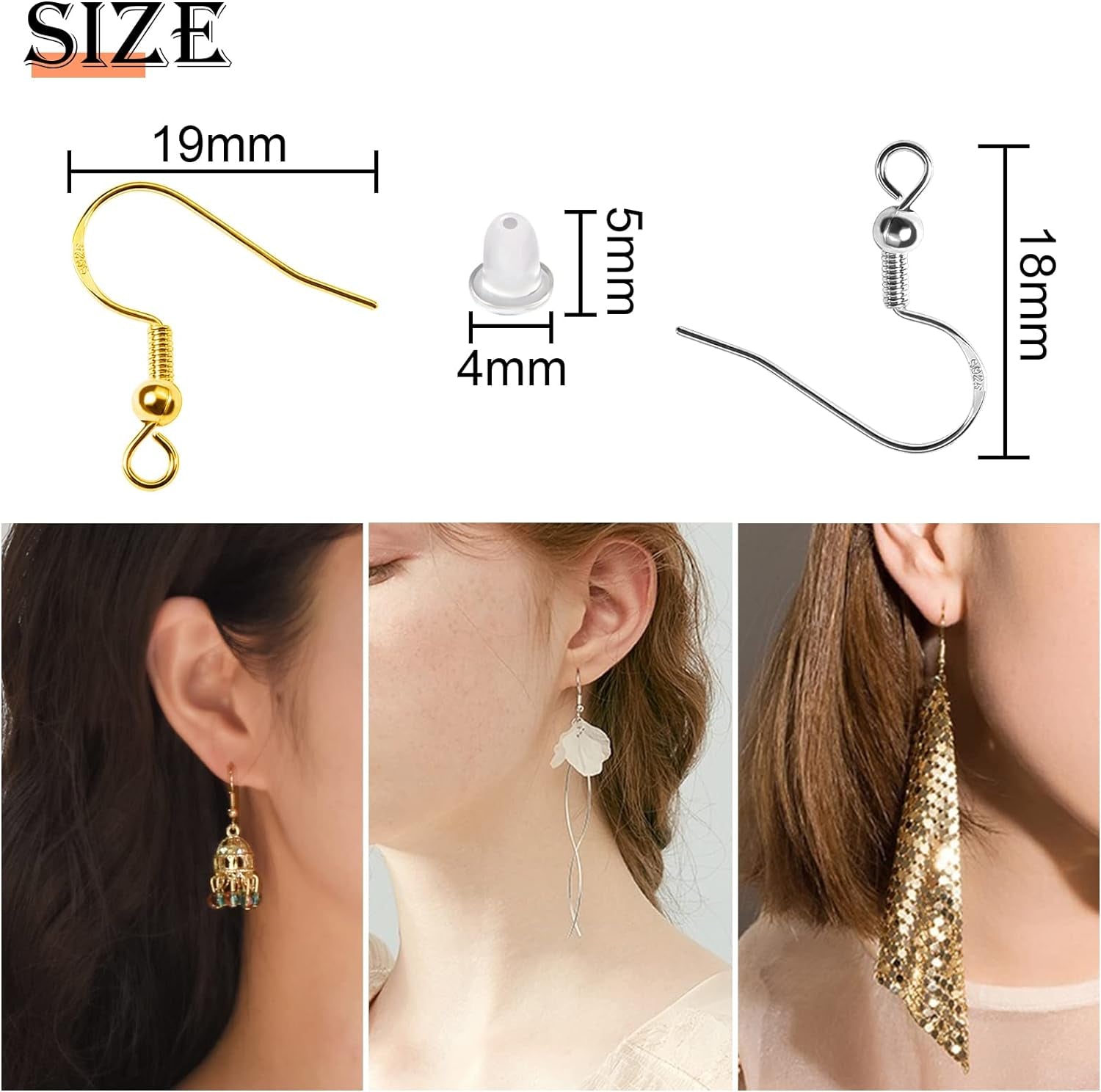 140Pcs Earring Hooks Hypoallergenic 925 Sterling Silver Fish Hooks Ear Wires with Ball and Coil 7 Colors 18Mm Earring Parts with Earring Backs for DIY Jewelry Making