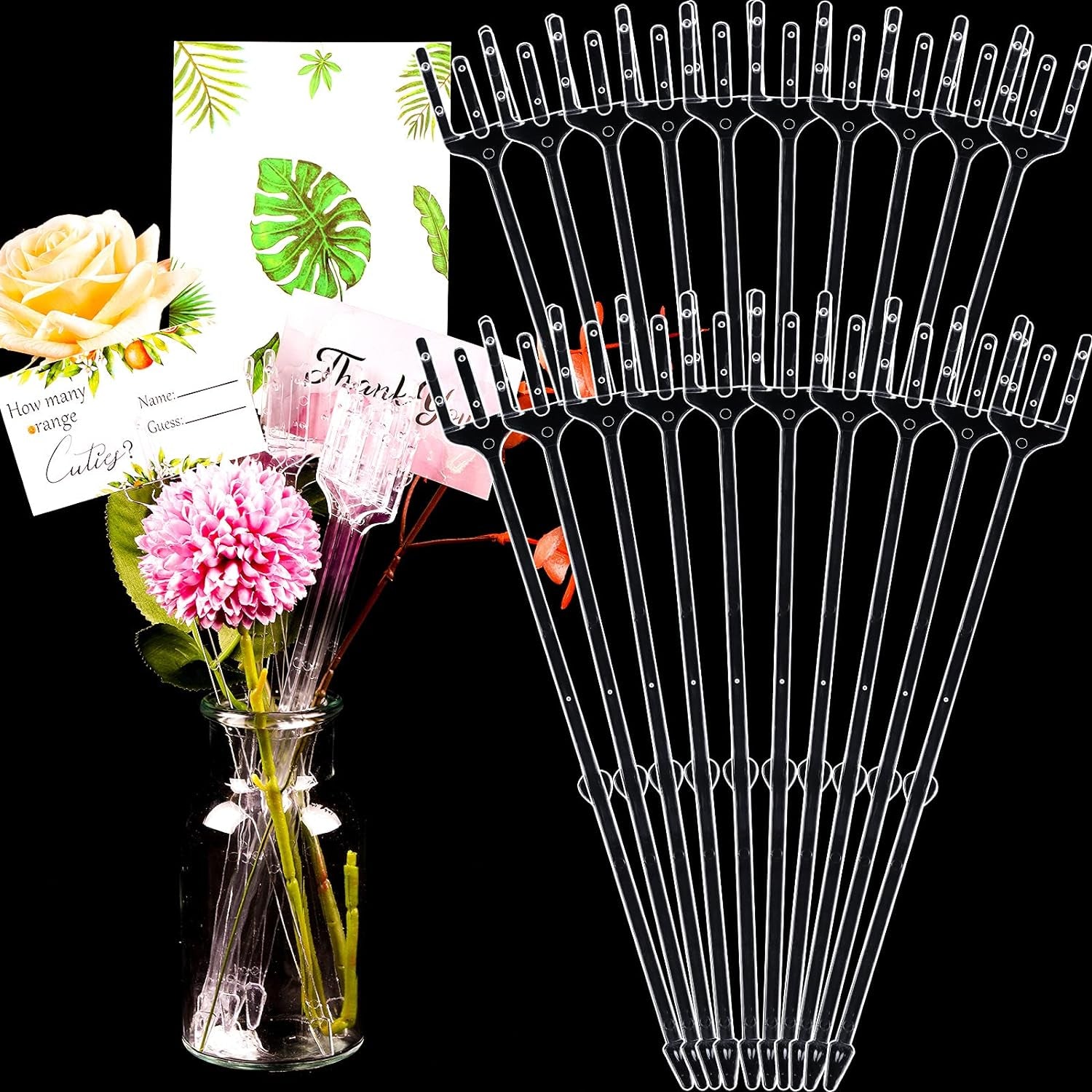 20 Pieces Floral Picks Clear Plastic Pick Holder 9.4 Inch Straight Head Card Holder Transparent Flower Picks Card Photo Holder Pick for Party Wedding Home Festivals Cake Decoration Supplies