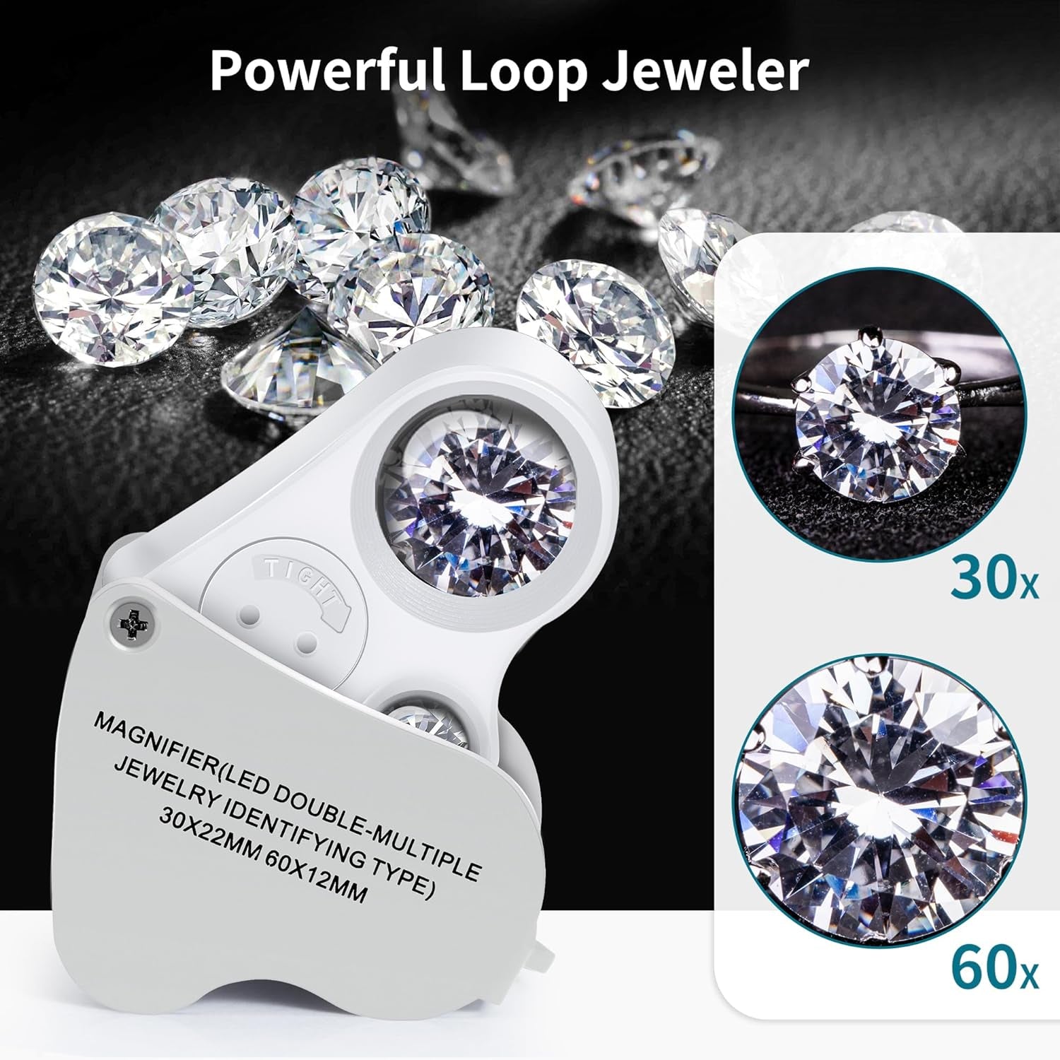 3 Pack Jewelers Loupe, 30X 60X 90X Illuminated Jewelers Eye Magnifier and Magnifying Glass Loop with UV Black Light and Bright LED Light for Gems, Jewelry, Diamond, Coins, Stamps