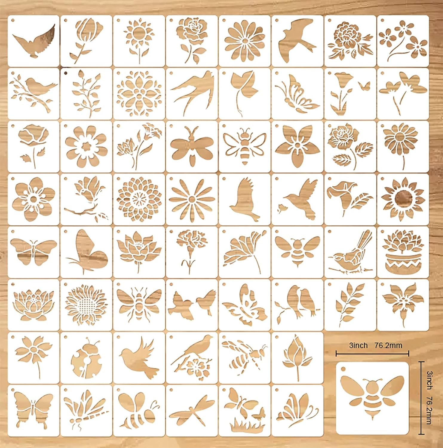 60 Reusable Flower Stencils for Painting on Wood and Canvas Sunflower Leaf Rose Bee Bird Stencil Small Craft Stencils 3X3 Inch Paint Stencils for Crafts and Home Decor