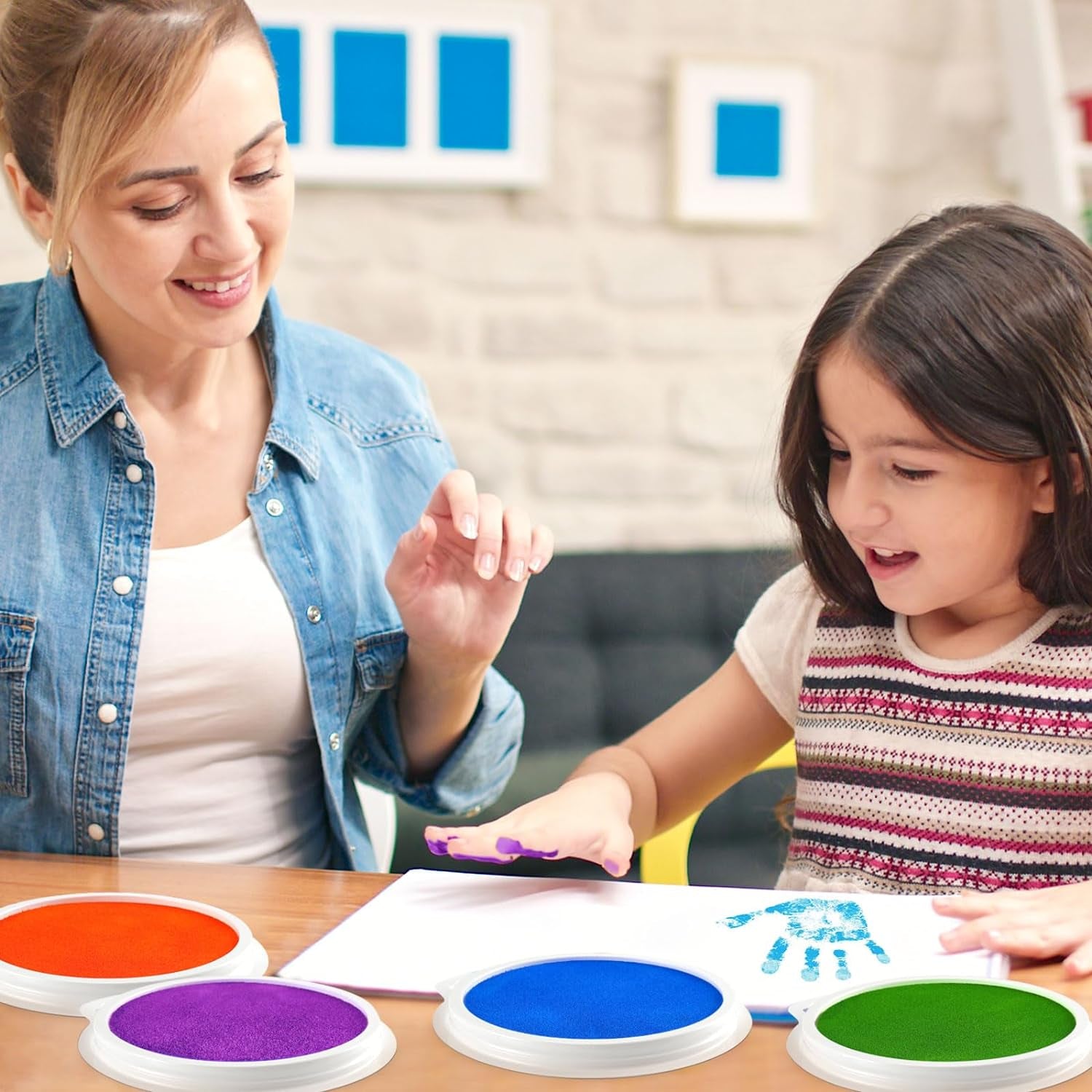 16 Pack Washable Ink Pads for Kids, 7" Large round Stamp Pads for Finger Painting Rubber Stamps