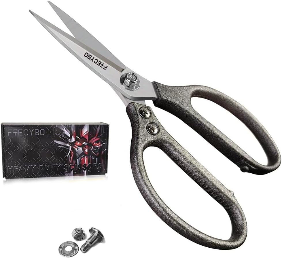 Heavy Duty Scissors 9'', All Purpose, Leather Scissors, Reinforced Stainless Steel Blades with Metal Handles for Home, Office, Easy Cutting Cardboard, Fabric, Carpet, Leather