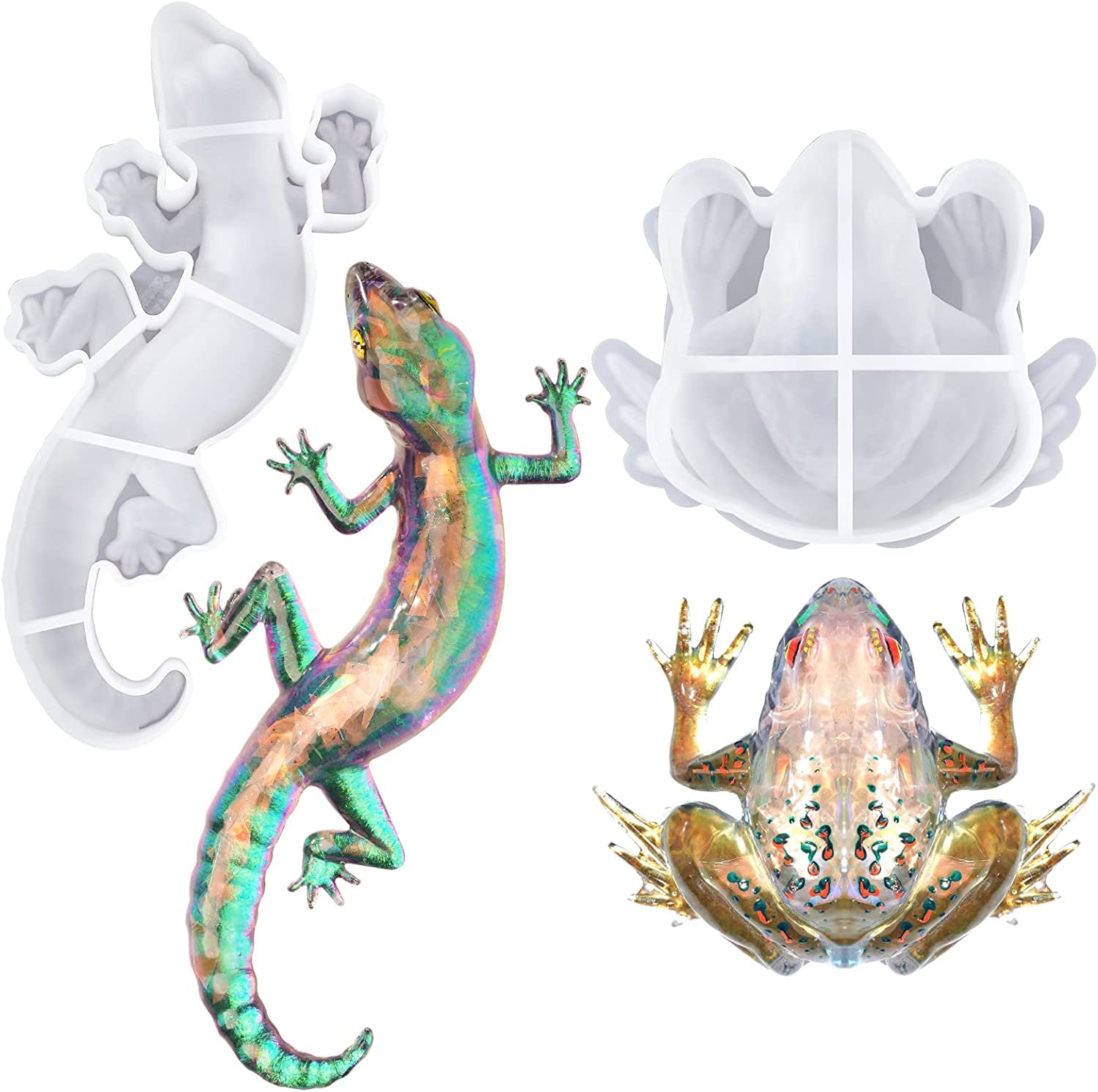 Resin Molds Silicone, 2 Pcs Animal Epoxy Resin Molds with Realistic Frog and Lizard Shapes, 3D Lifelike Silicone Molds for Epoxy Resin, Wall Desktop, Cabinets Decor