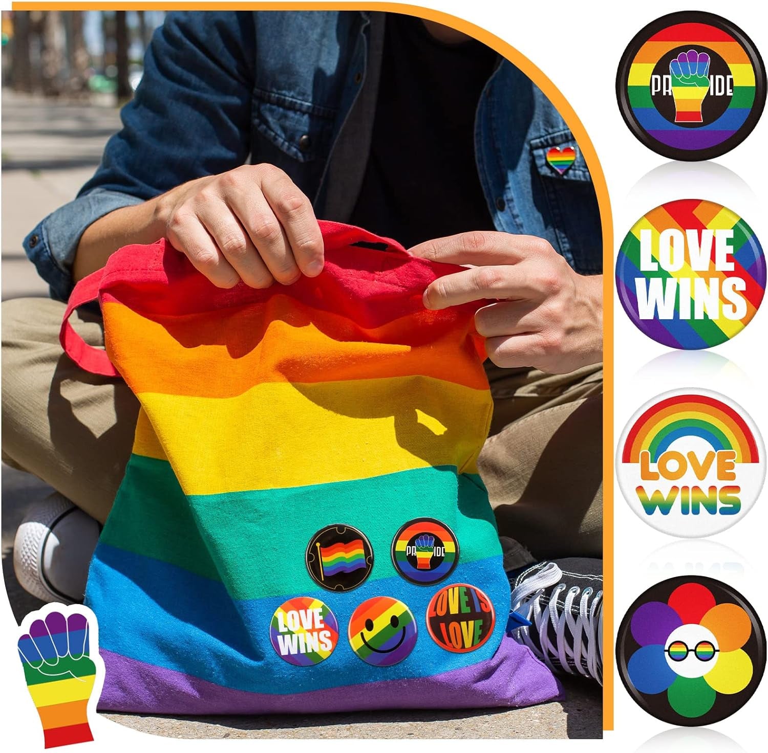 200 Pieces Pride Pins Pride Day Rainbow Buttons LGBT Pins Brooch for Hat Shirt Clothing Bag Decoration Party Supplies, 10 Styles