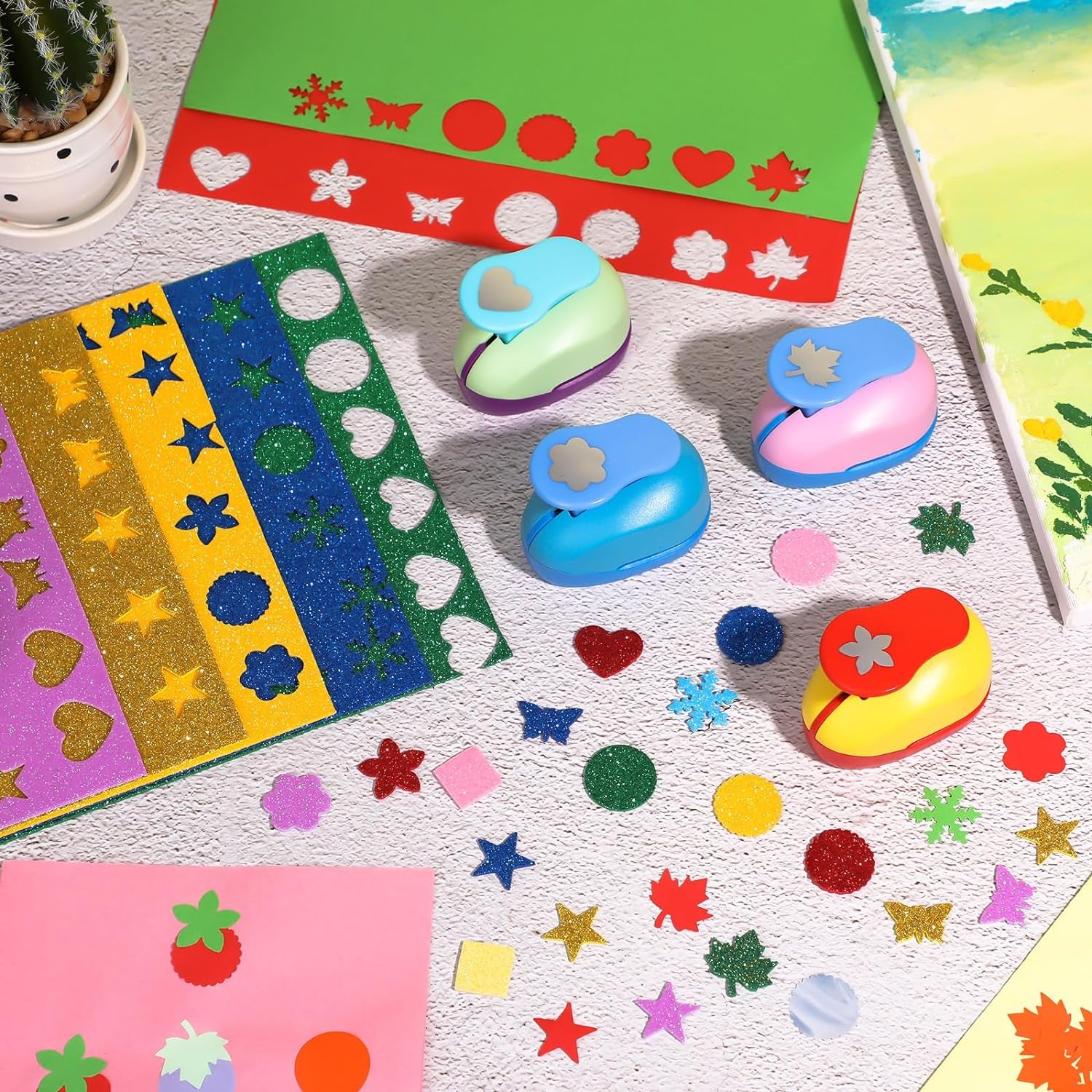 10 Pcs Craft Hole Punch Shapes 1 Inch Paper Punch Hole Puncher for Crafts, Mix Shape Cutters for Paper Crafting Scrapbooking Kids Teacher Office Supplies (Classic)