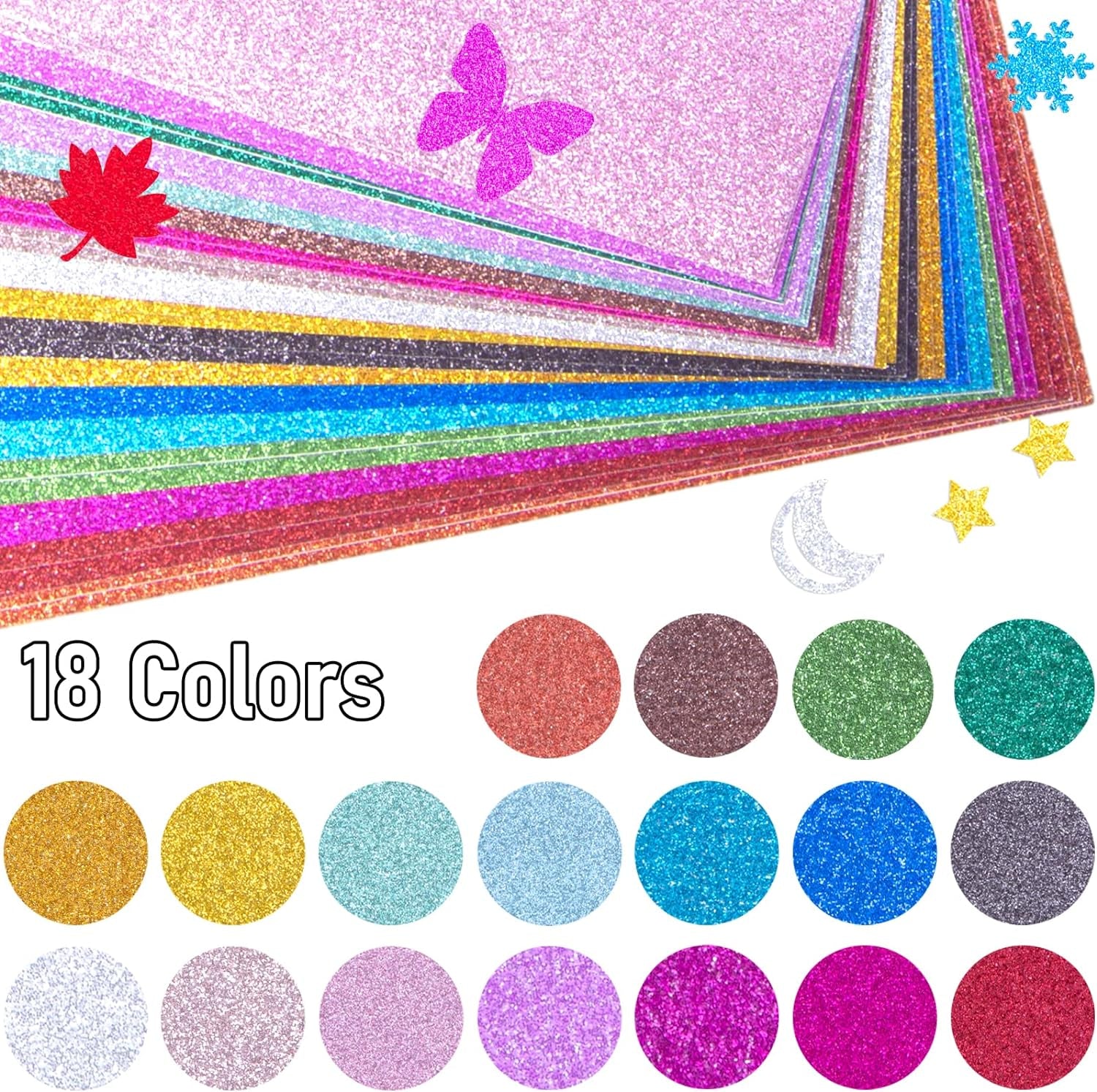 Glitter Cardstock Paper, 36 Sheets Sparkly Paper A4 Premium Craft Cardstock 18 Colors for Card Making Paper Crafting Scrapbook 250GSM