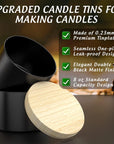 Upgraded 24 Pack Candle Tins 8 Oz with Lids, Bulk Empty Candle Jars for Making Candles, Premium Metal Candle Containers, round Candle Vessels Kit for Adults DIY Candle Making (Black and Wood Grain)