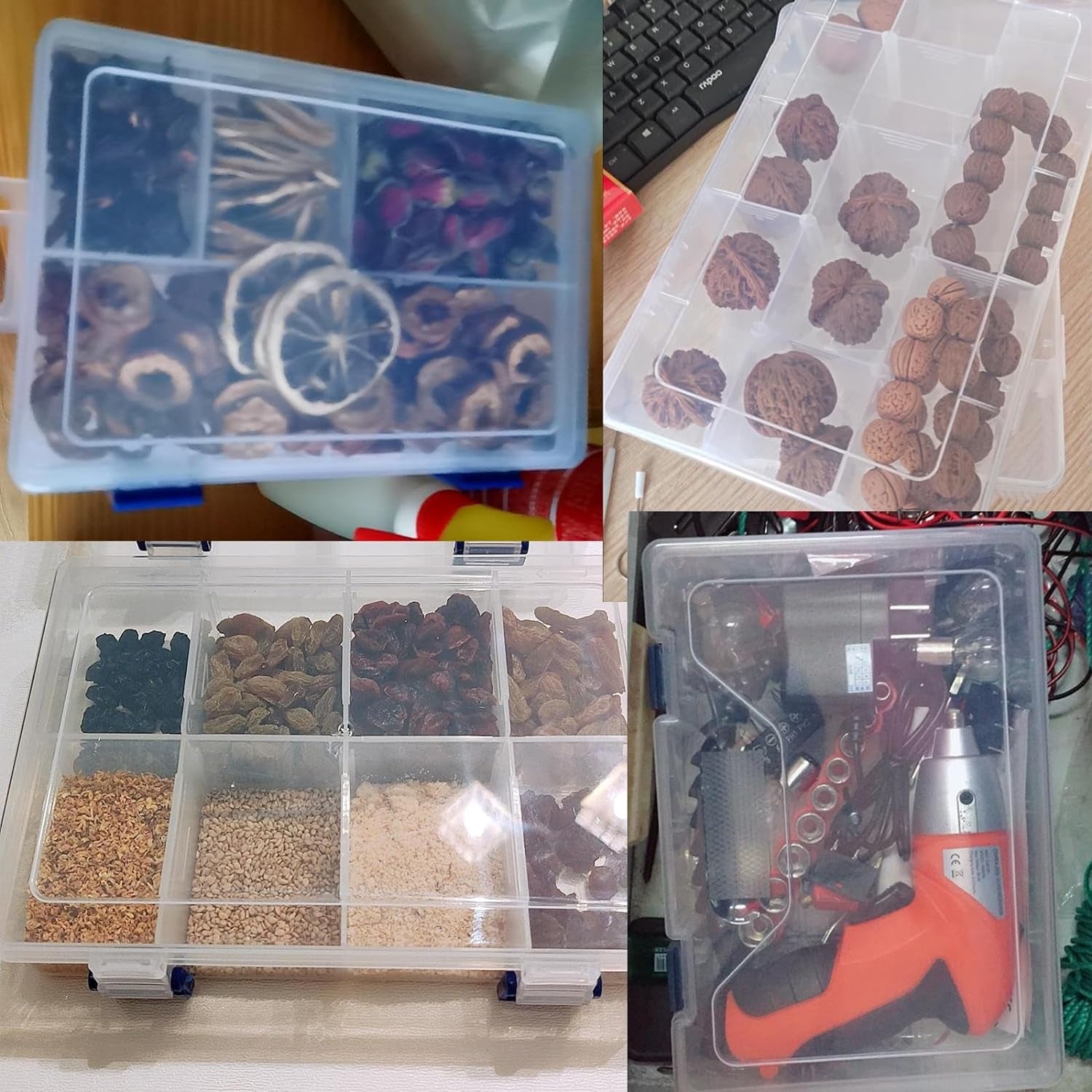 8-Grid Snack Box Container with Removable Dividers Plastic Organizer Box for Candies Snacks Electronics Jewelry Small Parts (7.3In X 4.9In)