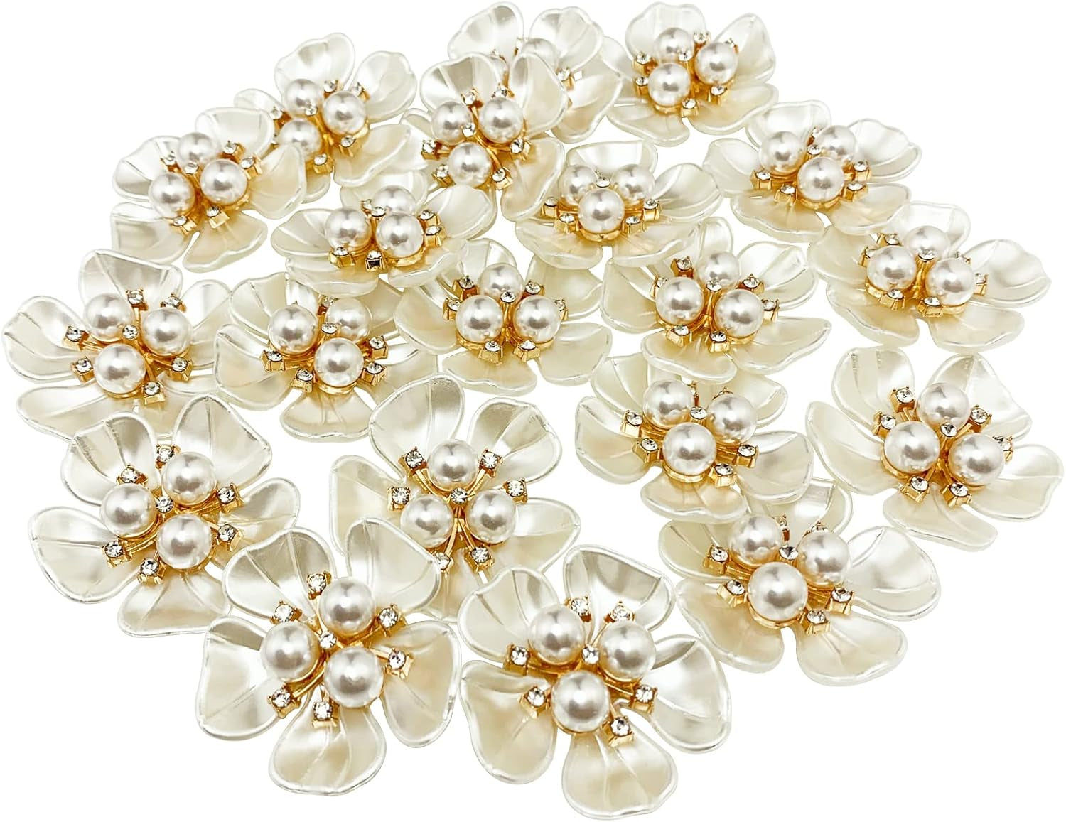 20Pcs Pearl Rhinestone Embellishments Flower Flatback Buttons Rhinestone Charms for Shoe Decoration Jewelry Making Clothes Brooch Wristband and Wedding Bouquet DIY