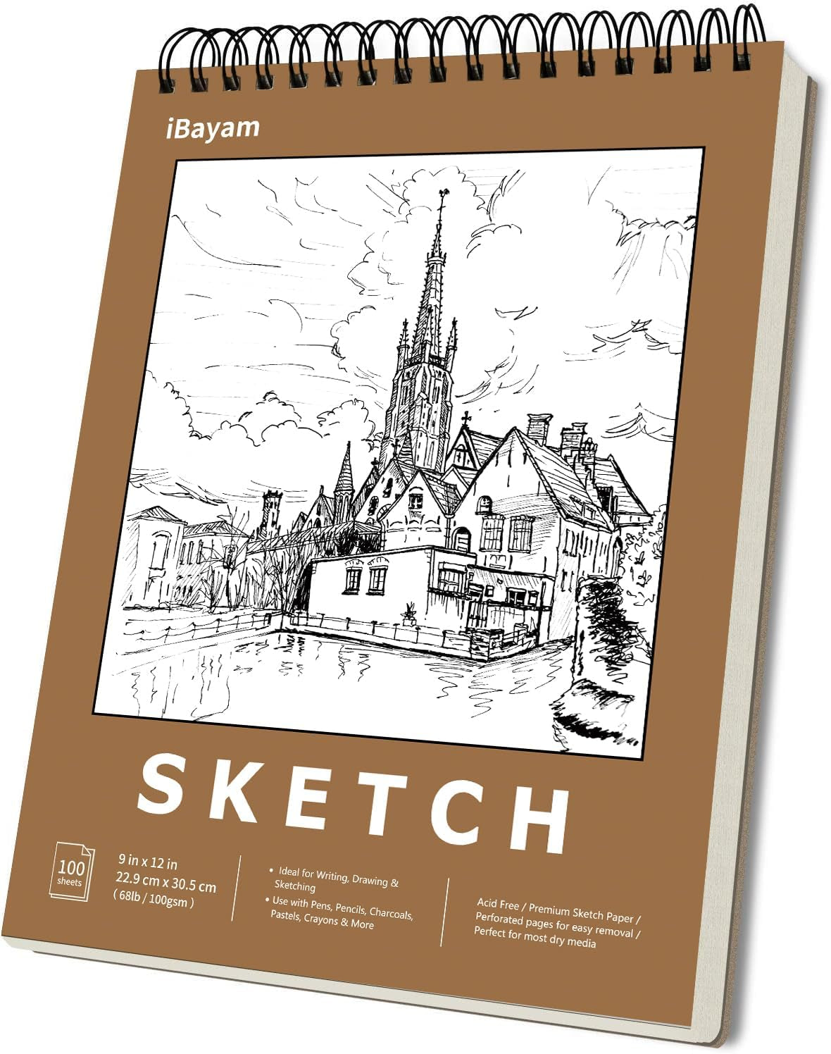 9" X 12" Premium Sketch Book Set, 1-Pack Spiral Bound Drawing Paper, 100 Sheets (68Lb/100Gsm) Sketchbook, Acid-Free Art Drawing Painting Sketching Pad Supplies for Kids, Teens, Adults, Artists