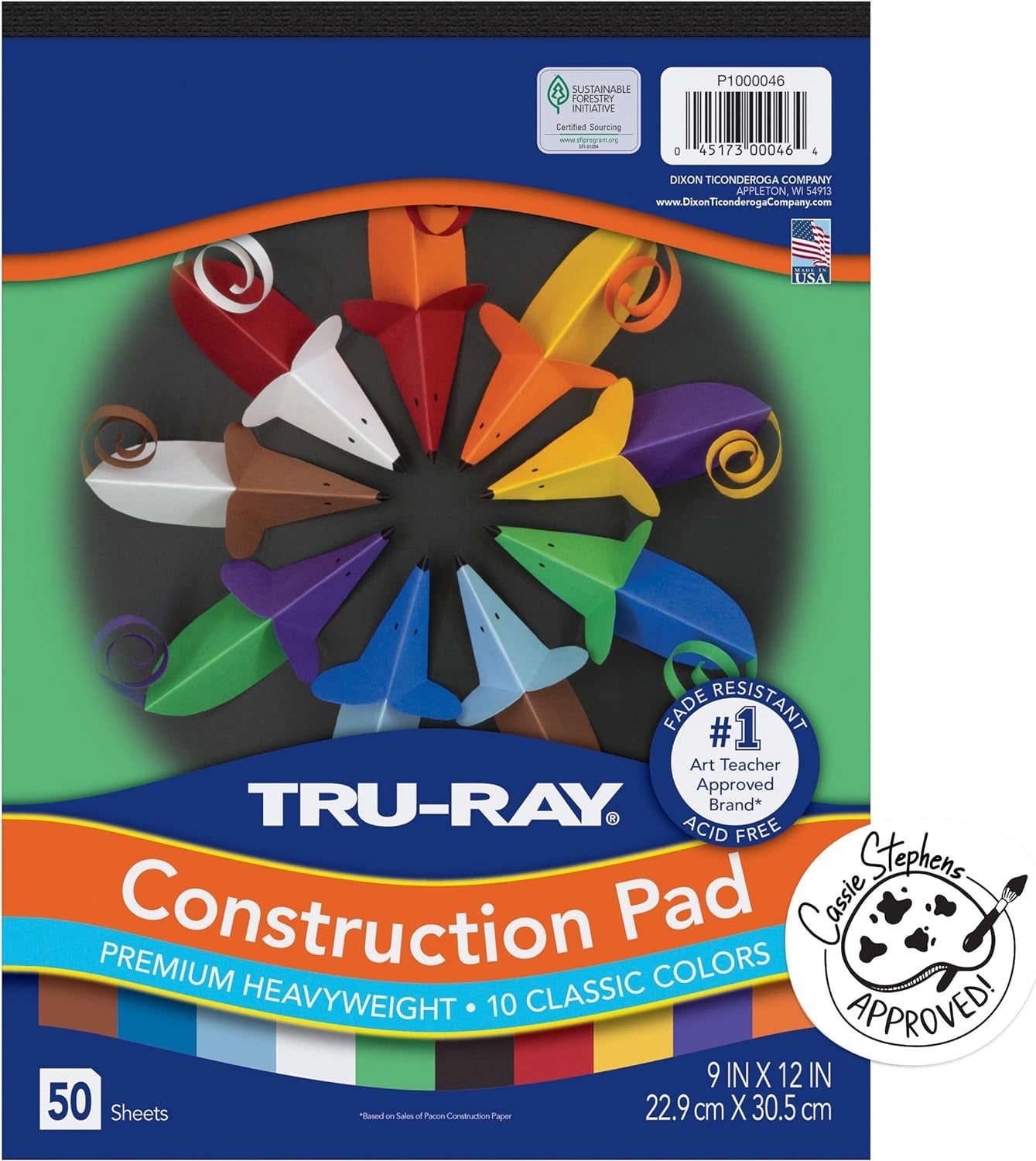 ® Heavyweight Construction Paper Pad, 10 Assorted Colors, 9" X 12", 50 Sheets