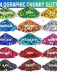 Holographic Chunky Glitter, 15 Colors Glitter, Craft Glitter for Resin, Nail Glitter, Festival Cosmetic Hair Face Body Glitter, Glitter Flakes Sequins for Epoxy Resin Tumbler DIY Arts Crafts