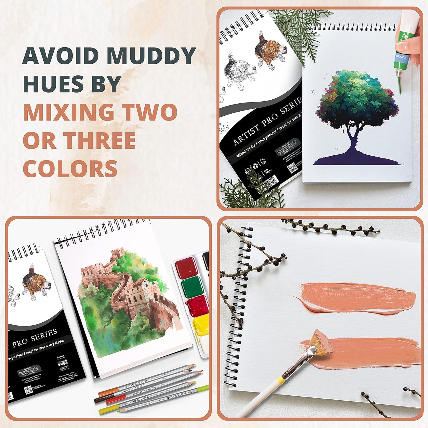 Multimedia Sketchbook 100 Sheets | Mixed Media Paper for Drawing & Painting | Drawing Paper for Artists, Beginners & Kids | Sketchbook Mixed Media for Acrylic, Watercolor, Graphite & More