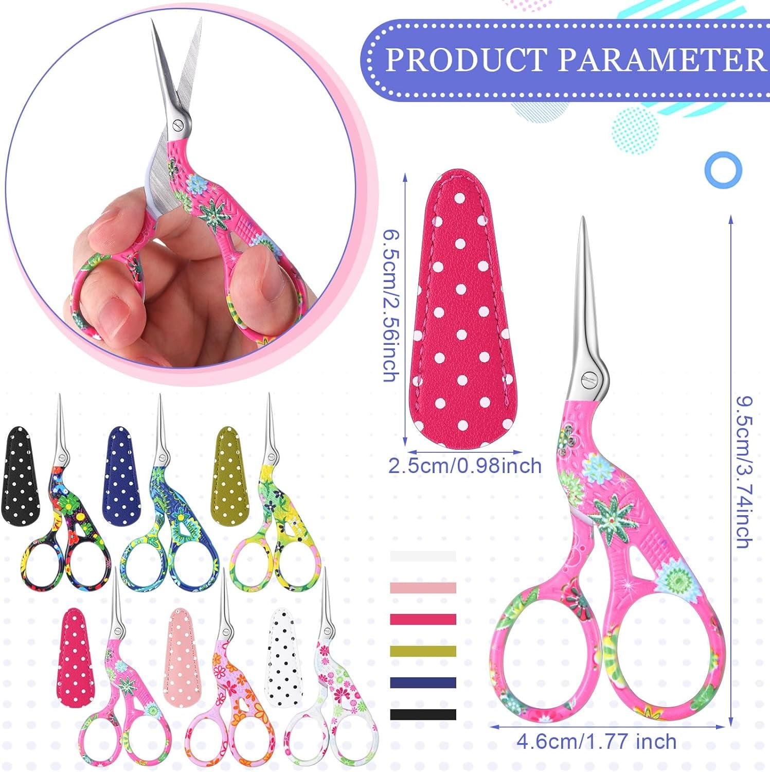6 Pcs 3.6 Inch Embroidery Scissors with Artificial Leather Cover Sewing Scissors Stainless Steel Vintage Craft Scissors for Crafting Threading DIY Needlework Art Manual Handicraft (Fresh)