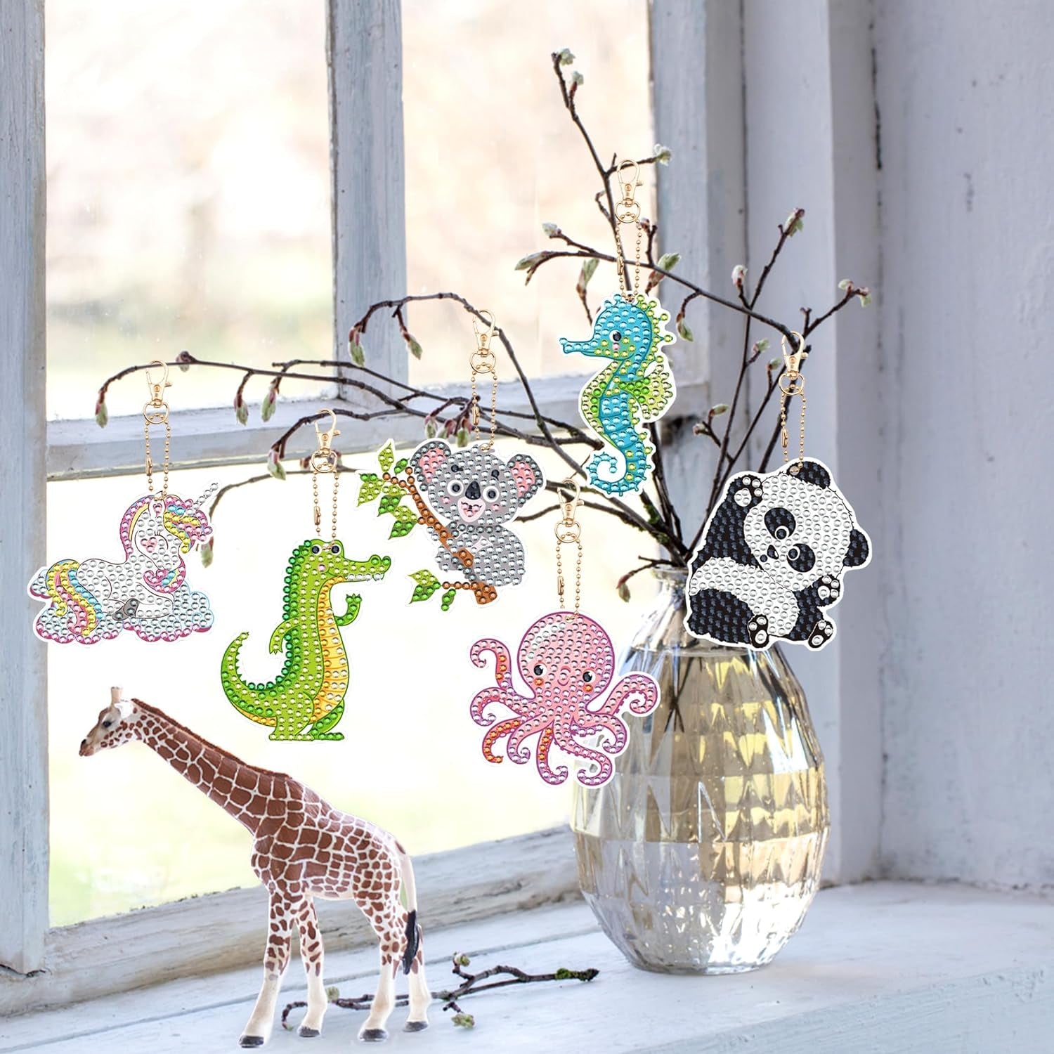 15 PCS Diamond Painting Keychains Animal Diamond Art Ornaments Double Side Diamond Key Rings DIY 5D Art Pedants for Beginners Birthday Crafting Home Party Decor