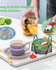 8 Pcs Diamond Art Painting Coasters with Holder, DIY Coasters Gnomes Diamond Art Painting Coaster Kits for Beginners Adults Cartoon Diamond Art Coasters Drinks Coaster Craft Supplies 4 Inch