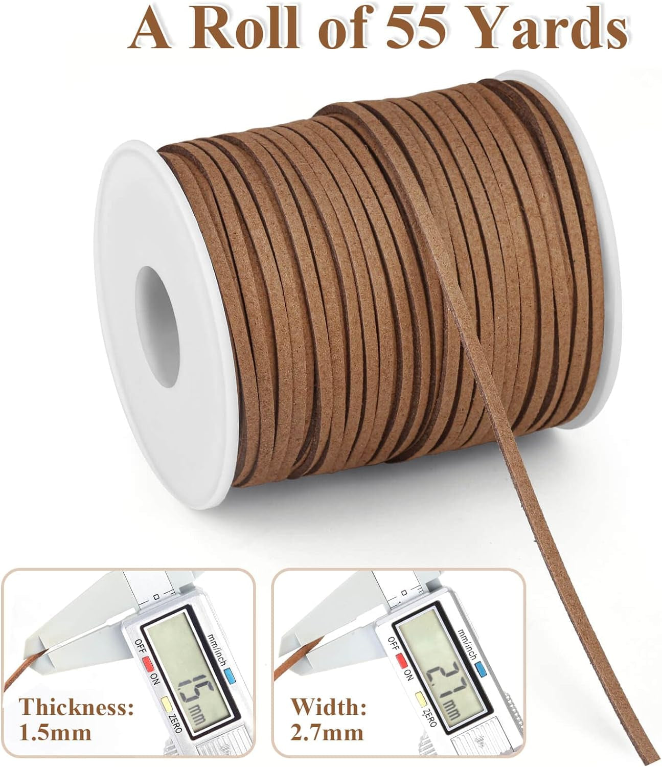 Leather String, Flat Suede Cord Faux Leather Cord Thin Leather Lace for Bracelets, Necklaces, Jewelry Making and Art Crafts (2.7 MM Brown)