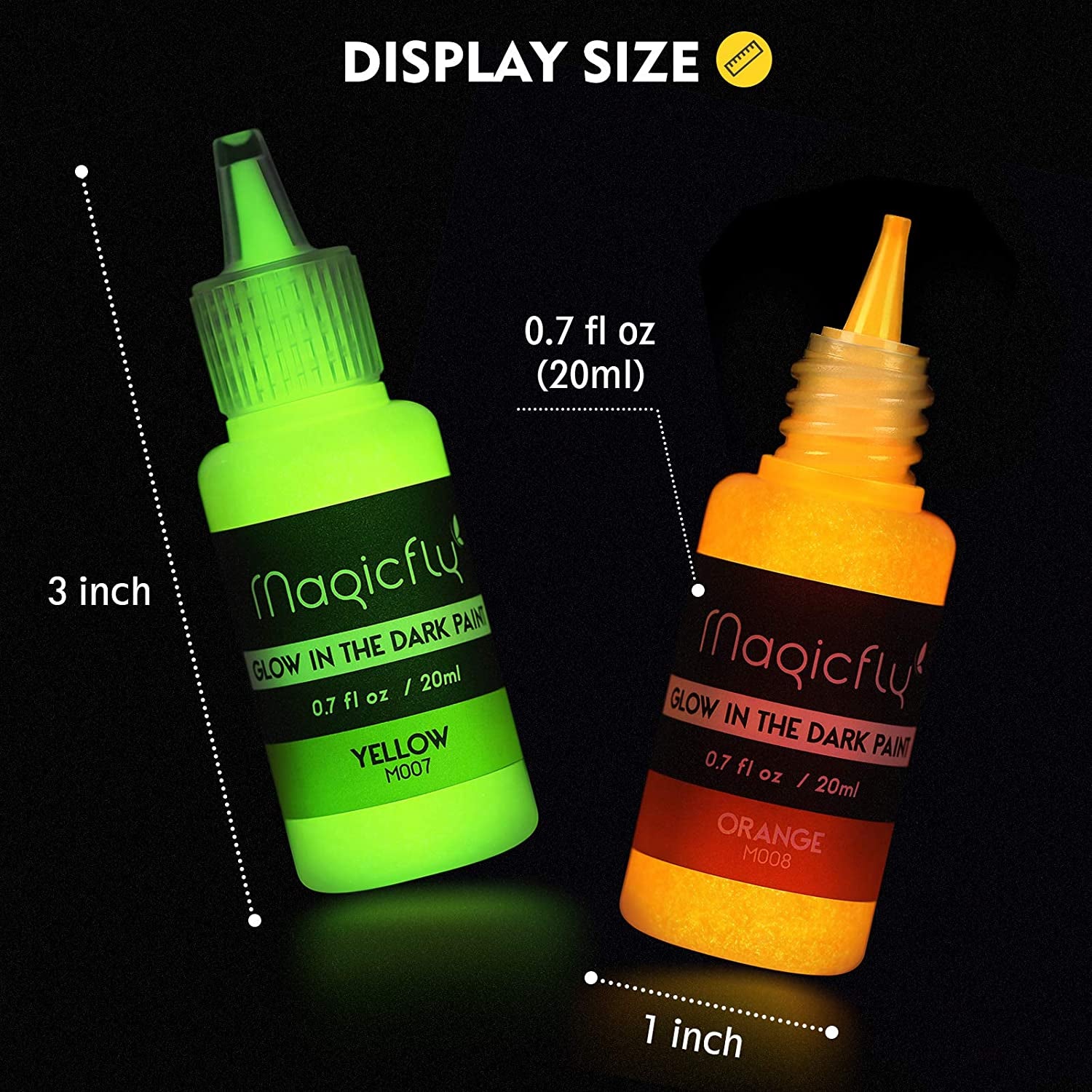 Acrylic Glow in the Dark Paint, 10 Bright Colours Liquid Luminous Paint, Neon Paints Glow in Dark for Painting, Halloween Decoration, DIY Crafts, 20 Ml Each