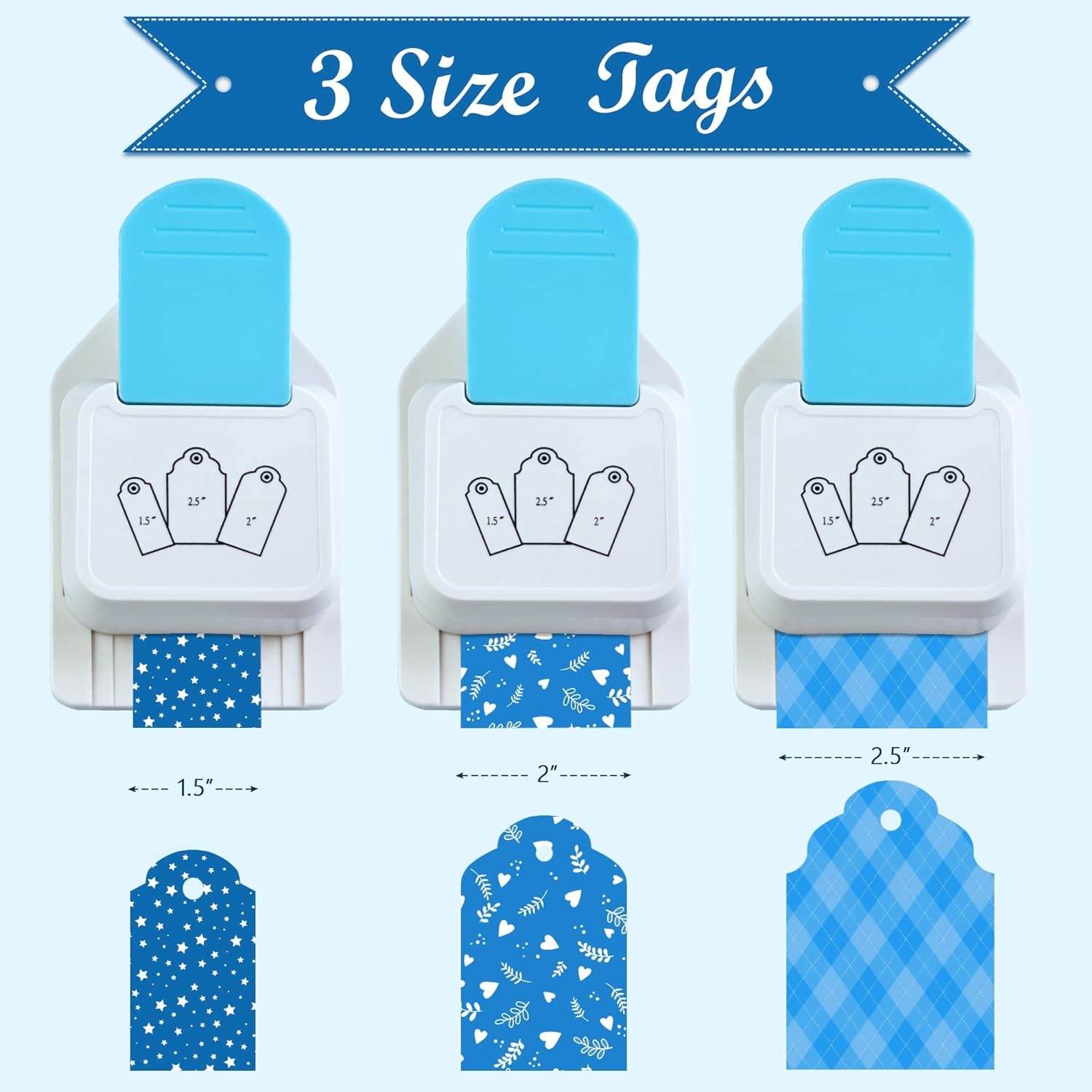 Paper Craft Tag Punch 1.5" 2" 2.5" - with 1 Roll Hemp Rope 32Ft - Tag Shape Lever Action Craft Puncher for Paper Crafting Scrapbooking Cards Arts for DIY Projects