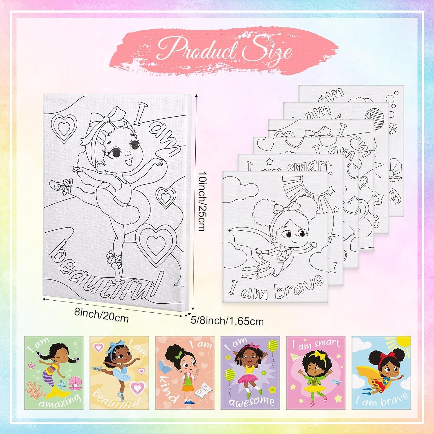 6 Pieces Black Girl Pre Drawn Canvas for Painting 8 X 10 Inch Pre Drawn Stretched Canvas Stretched Outline Canvas Sip and Paint Kit for Adults Kids Paint Birthday Gifts