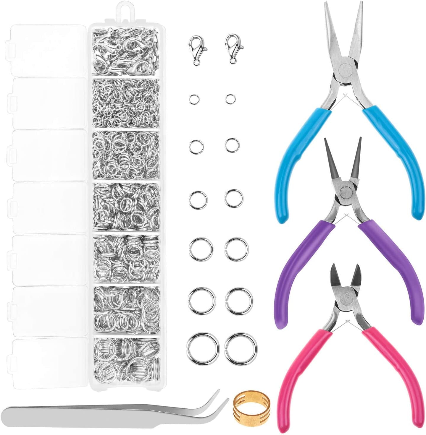 Jump Rings and Jewelry Pliers for Jewelry Making,  Jewelry Repair Kit with 1520Pcs Silver Jump Rings and 3Pcs Jewelry Pliers for Earrings, Necklaces, Rings, Bracelets and Jewelry Making Supplies
