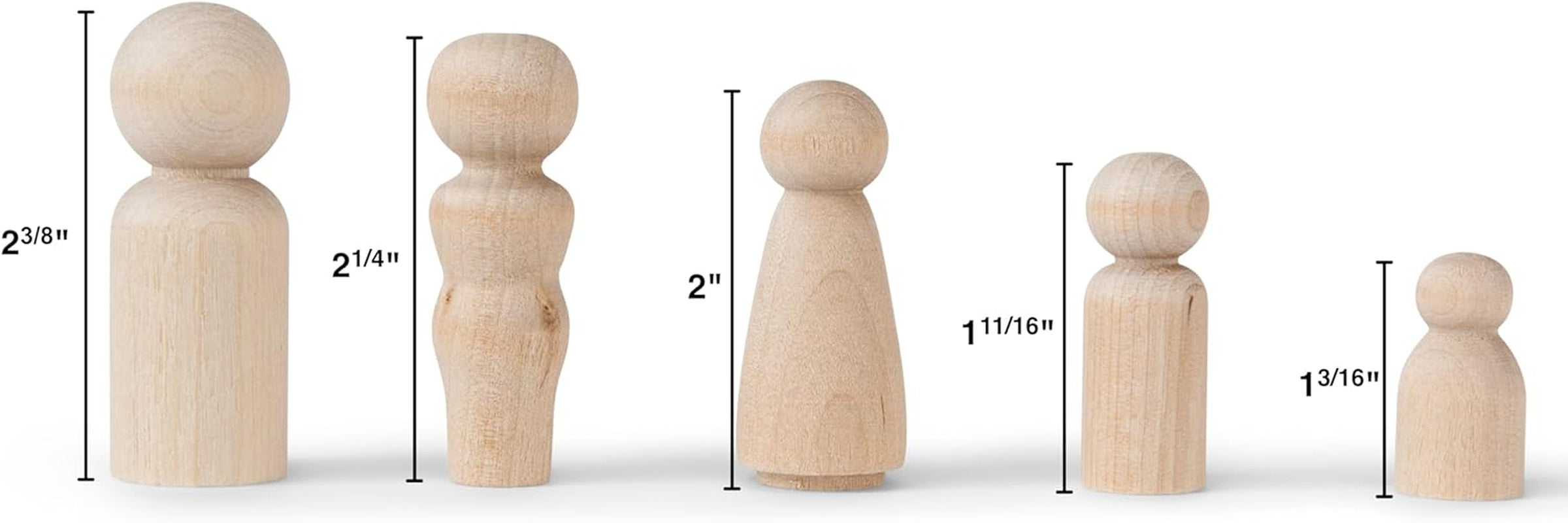 Natural Unfinished Wooden Peg Doll Bodies, Quality People Shapes, Great for Arts and Crafts, Birch and Maple Wood Turnings, Artist Set of 40 in 5 Different Shapes and Sizes